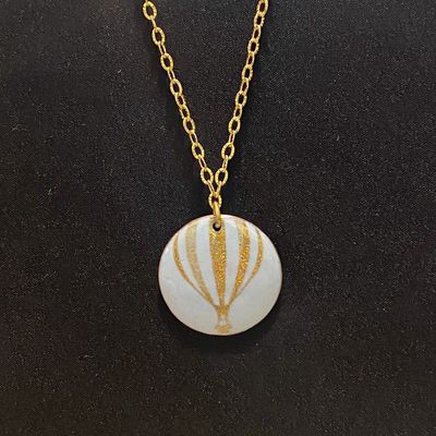 DiCesare Pendant Golden Hot Air Balloon on Enameled Sky Blue Disc