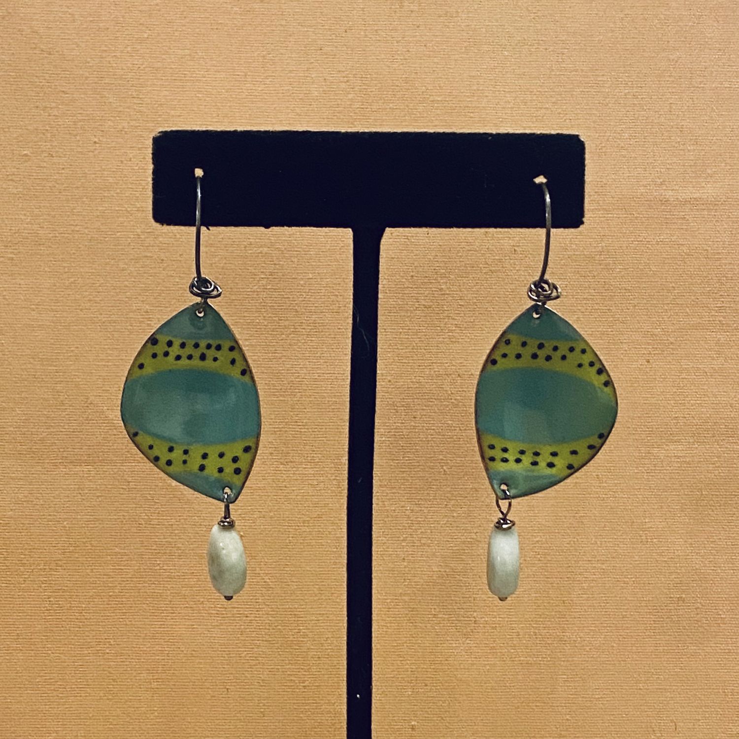 DiCesare Earring Leaf pattern with Semi Precious Stones