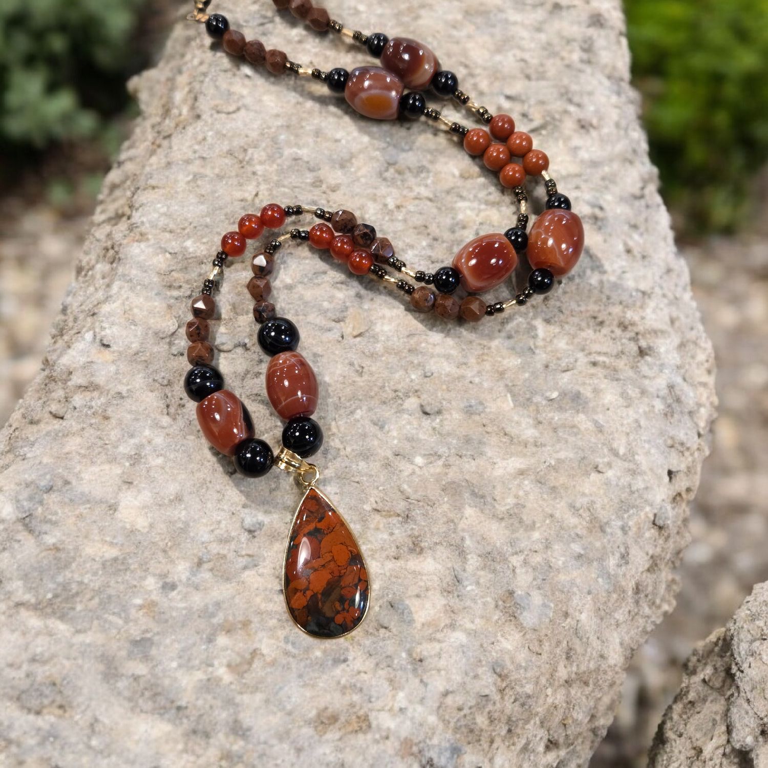 Nadeau Necklace Red Jasper, Mahogany Obsidian, Carnelian, Black Tourmaline