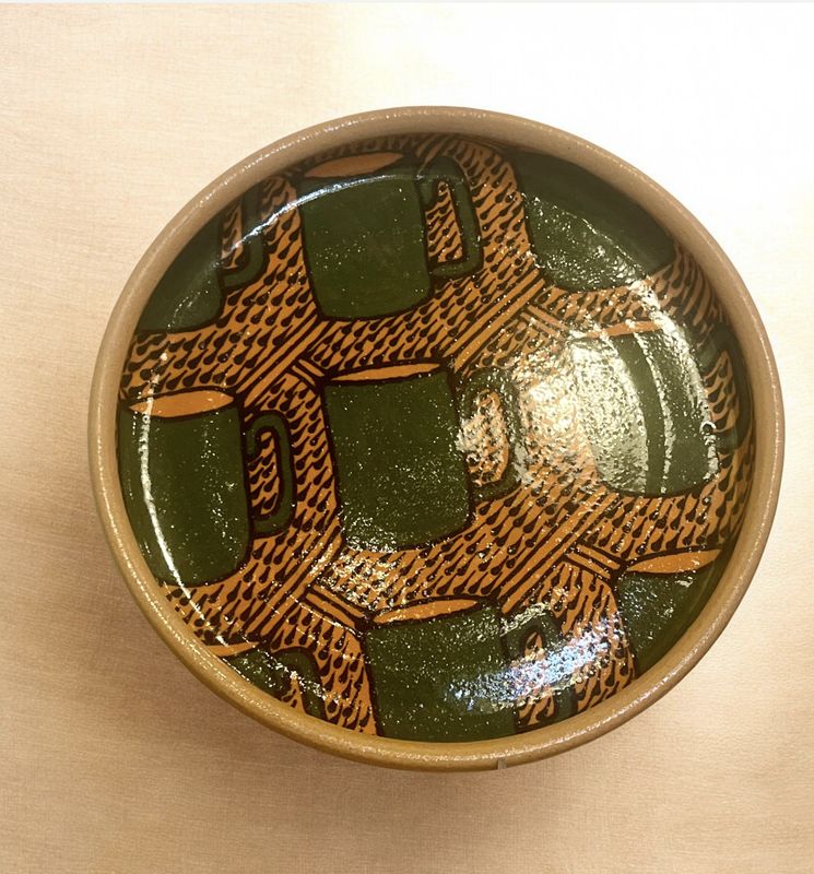 Okechukwu Deep Side Platter Ankra Fabric Pattern Mugs Orange/Green 216