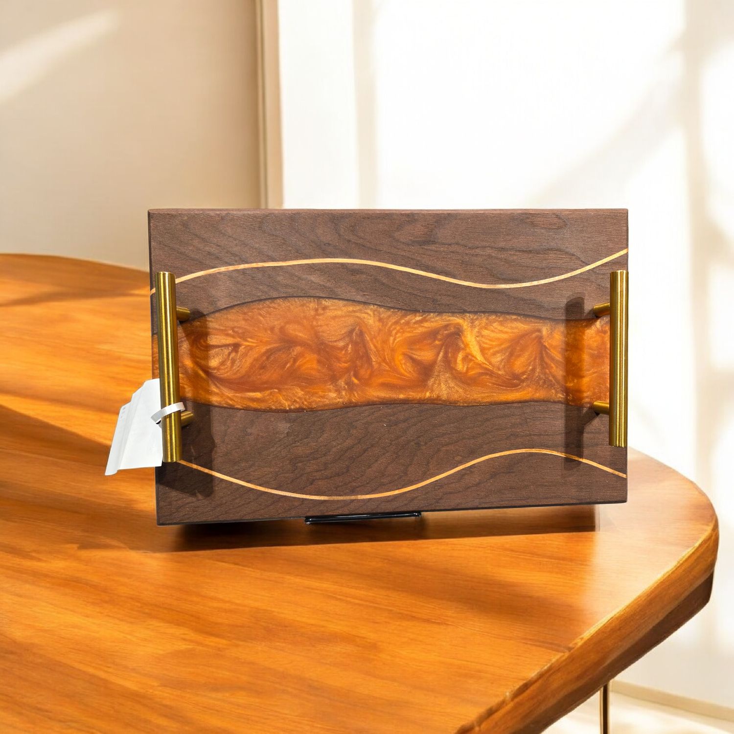 GM Charcuterie Board Black Walnut w/Maple Inlay and Bronze Resin