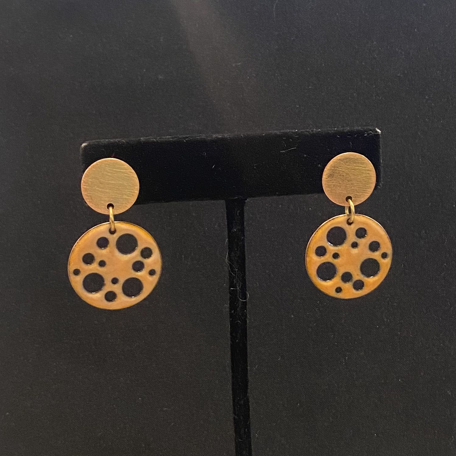 DiCesare Earring Orange Enamel Disc w/ Copper Disc Posts