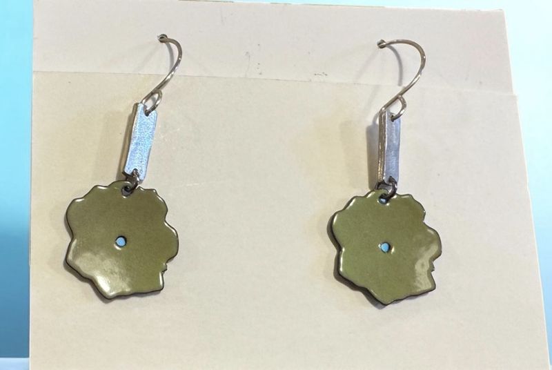 DiCesare Earring Enamel Bar and Lime Flower Sterling SIlver