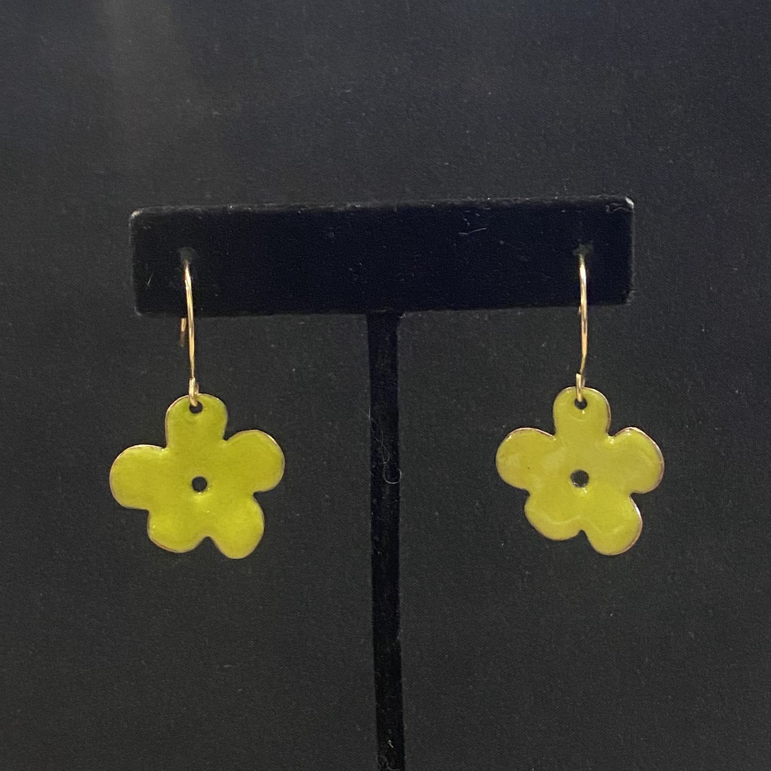 DiCesare Earring Hand Cut Enamel Flower Lime Green