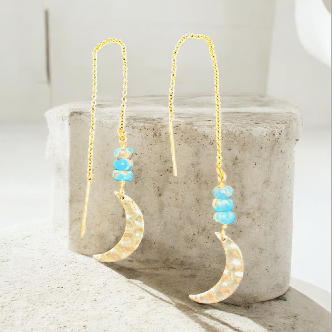 Cass Threader Earrings Turquoise and Moon