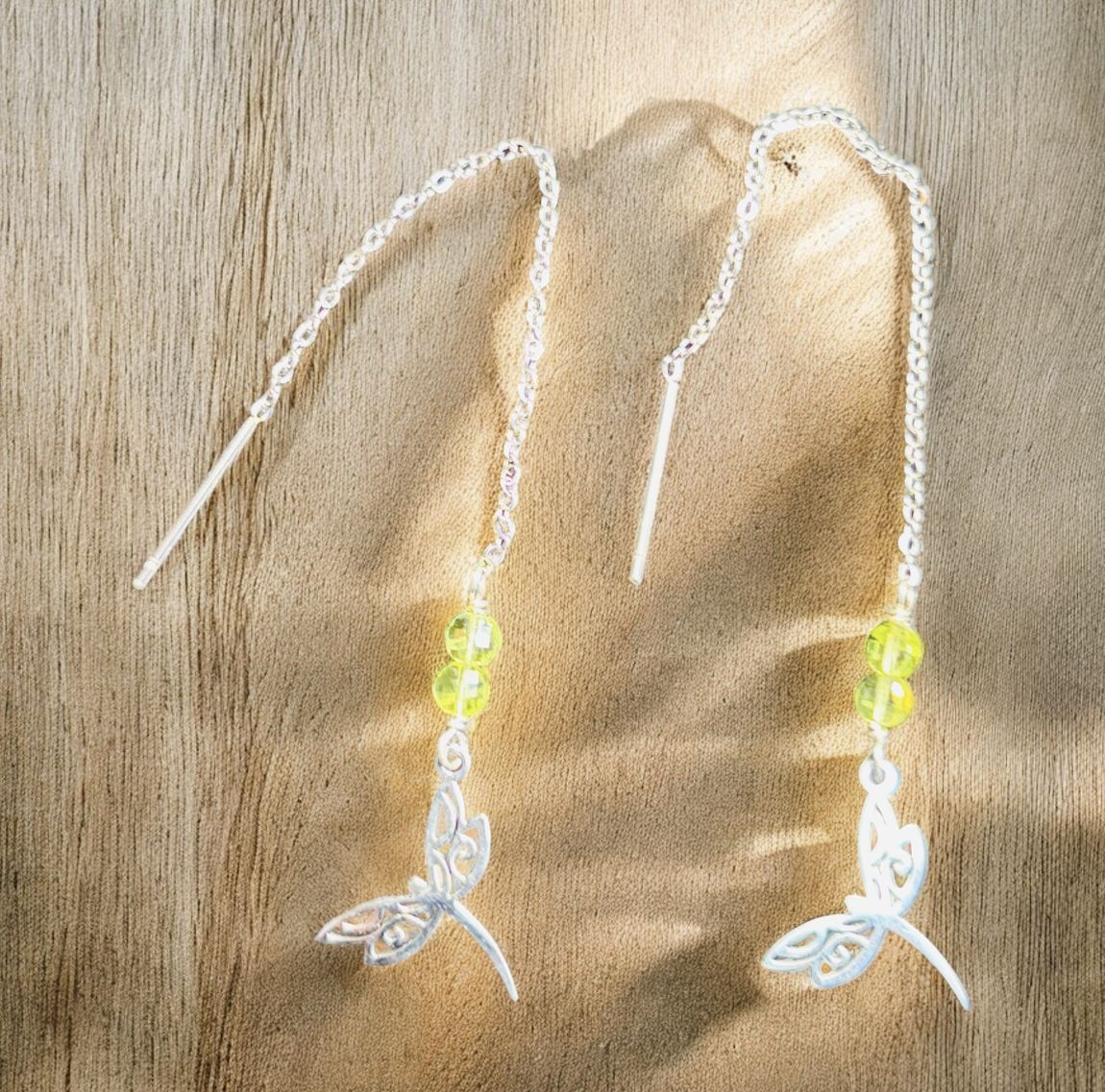 Cass Earring Surgical Steel Threaders Dragonfly and Peridot