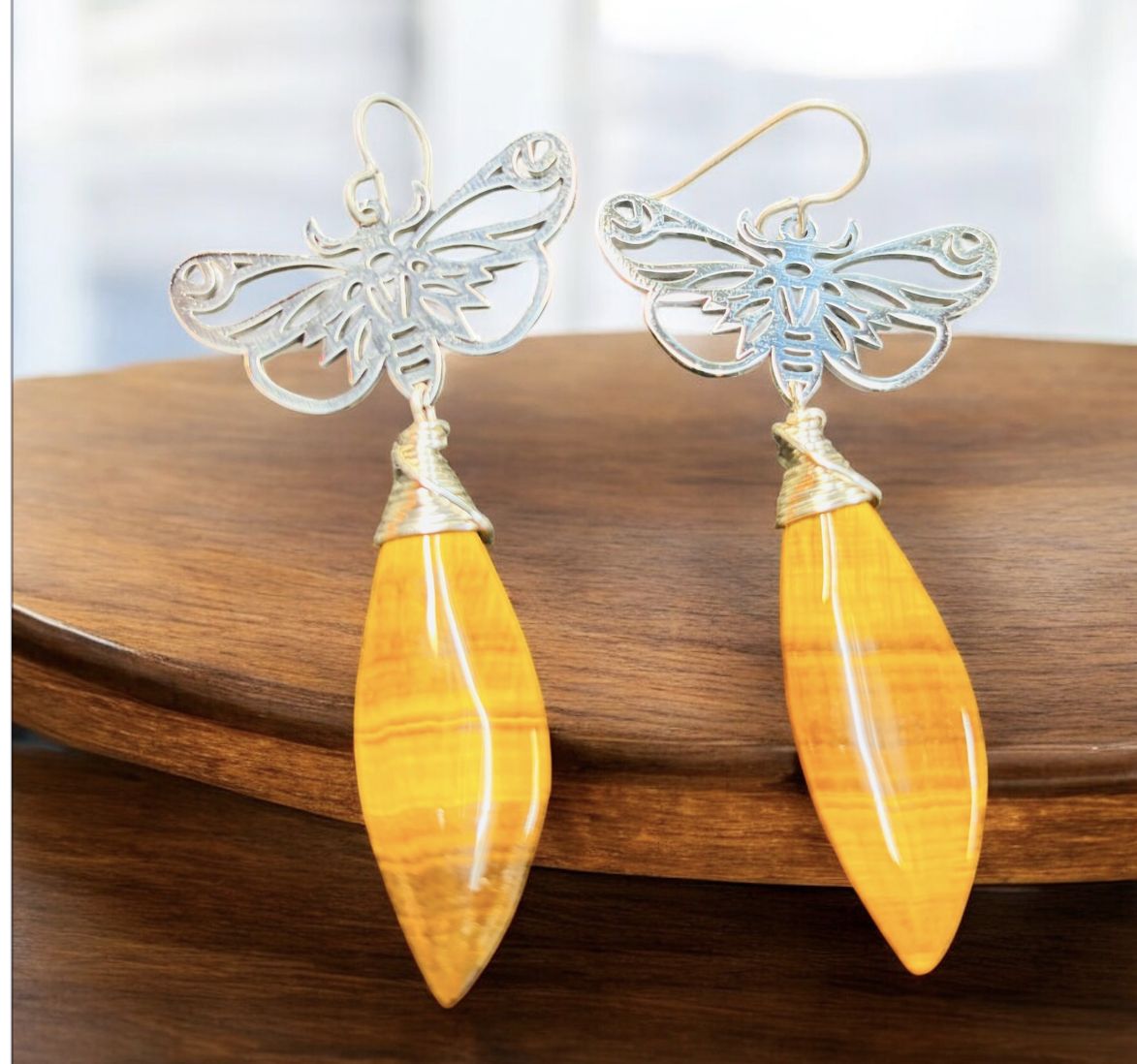 Cass Earring Moth and Tigers Eye