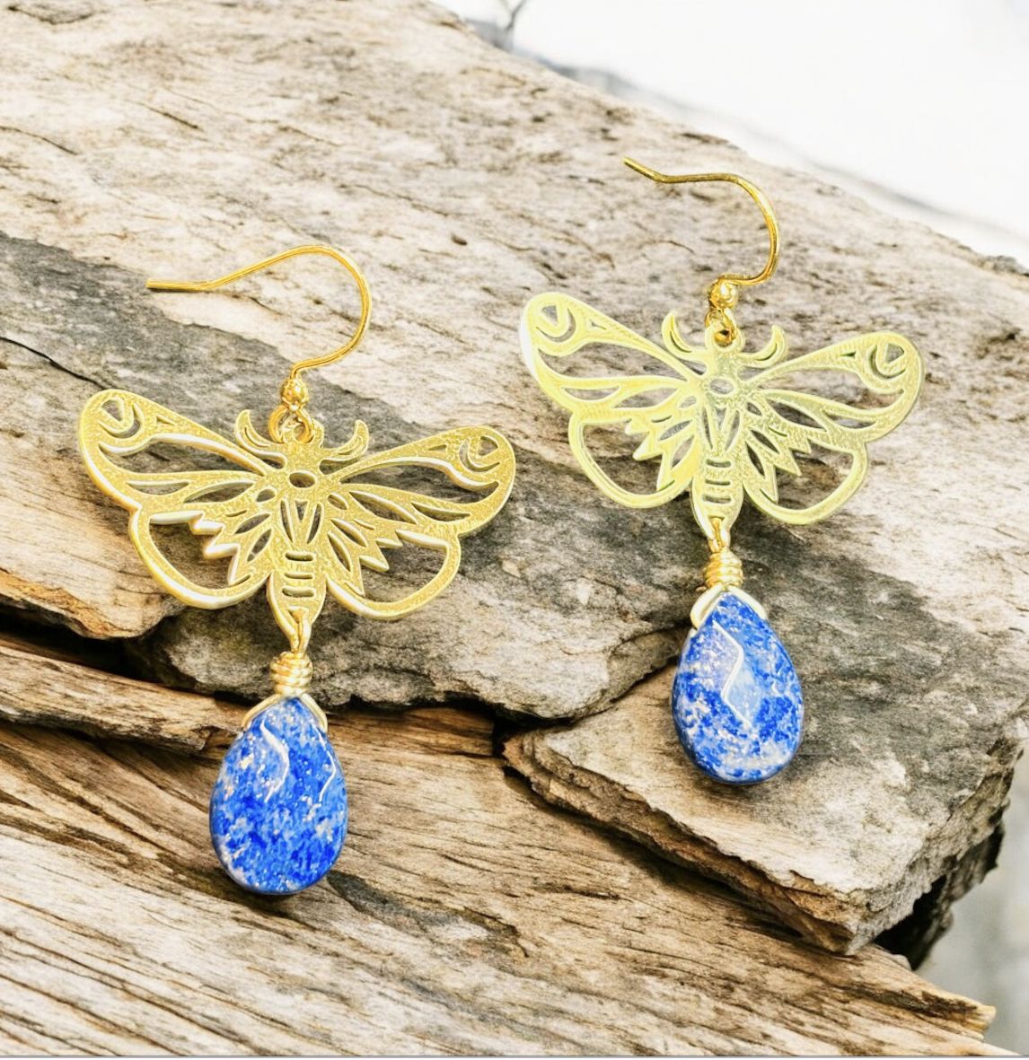 Cass Earrings Lapis and Moth
