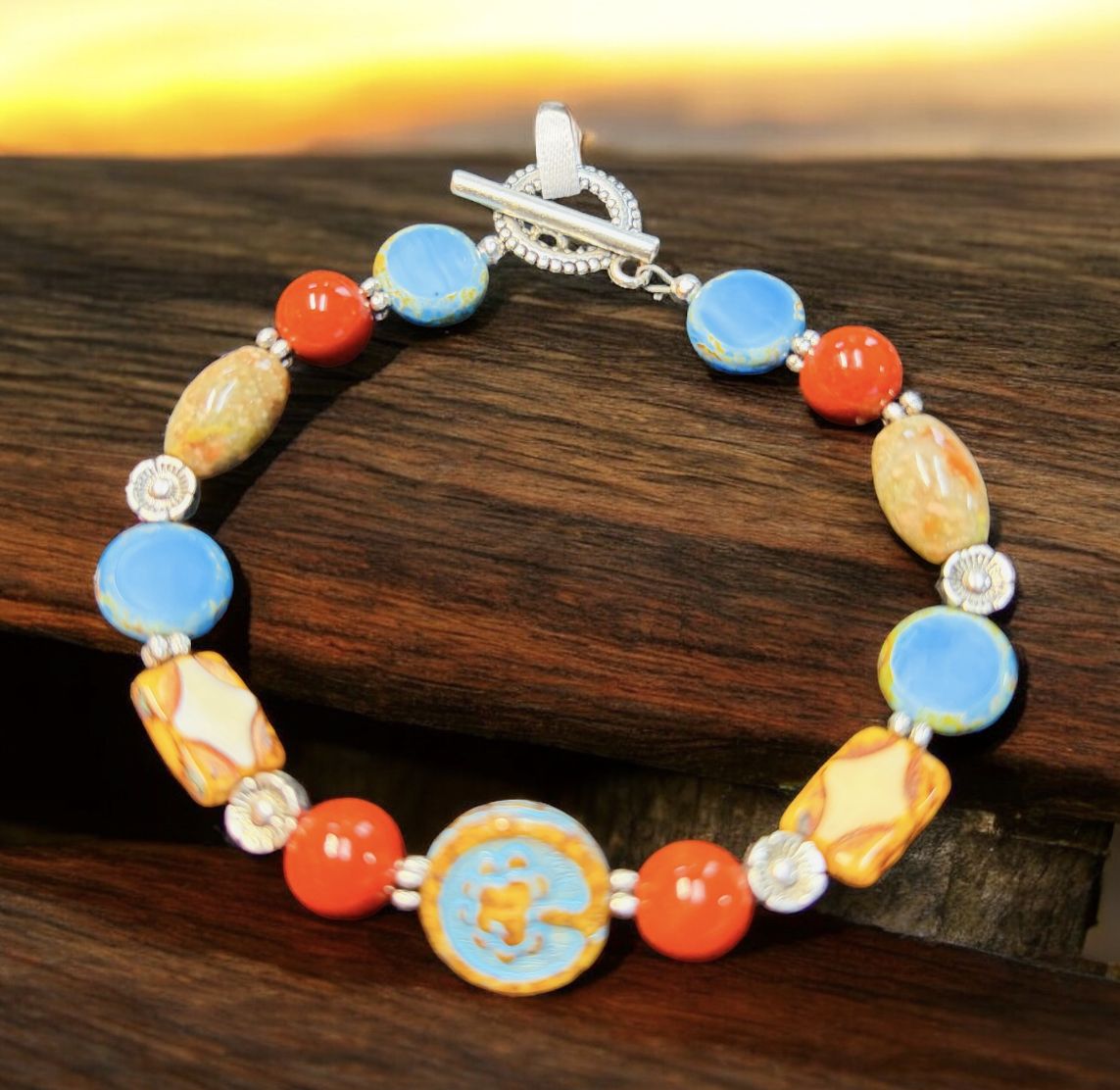 Cass Bracelet Czech Glass Tree of Life and Jasper