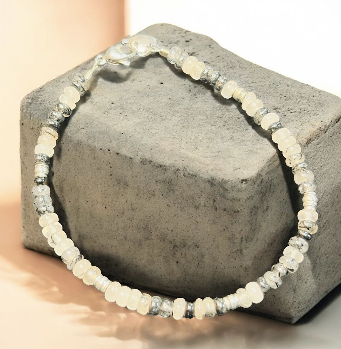 Cass Bracelet Rutilated Quartz and White Bronze Beads