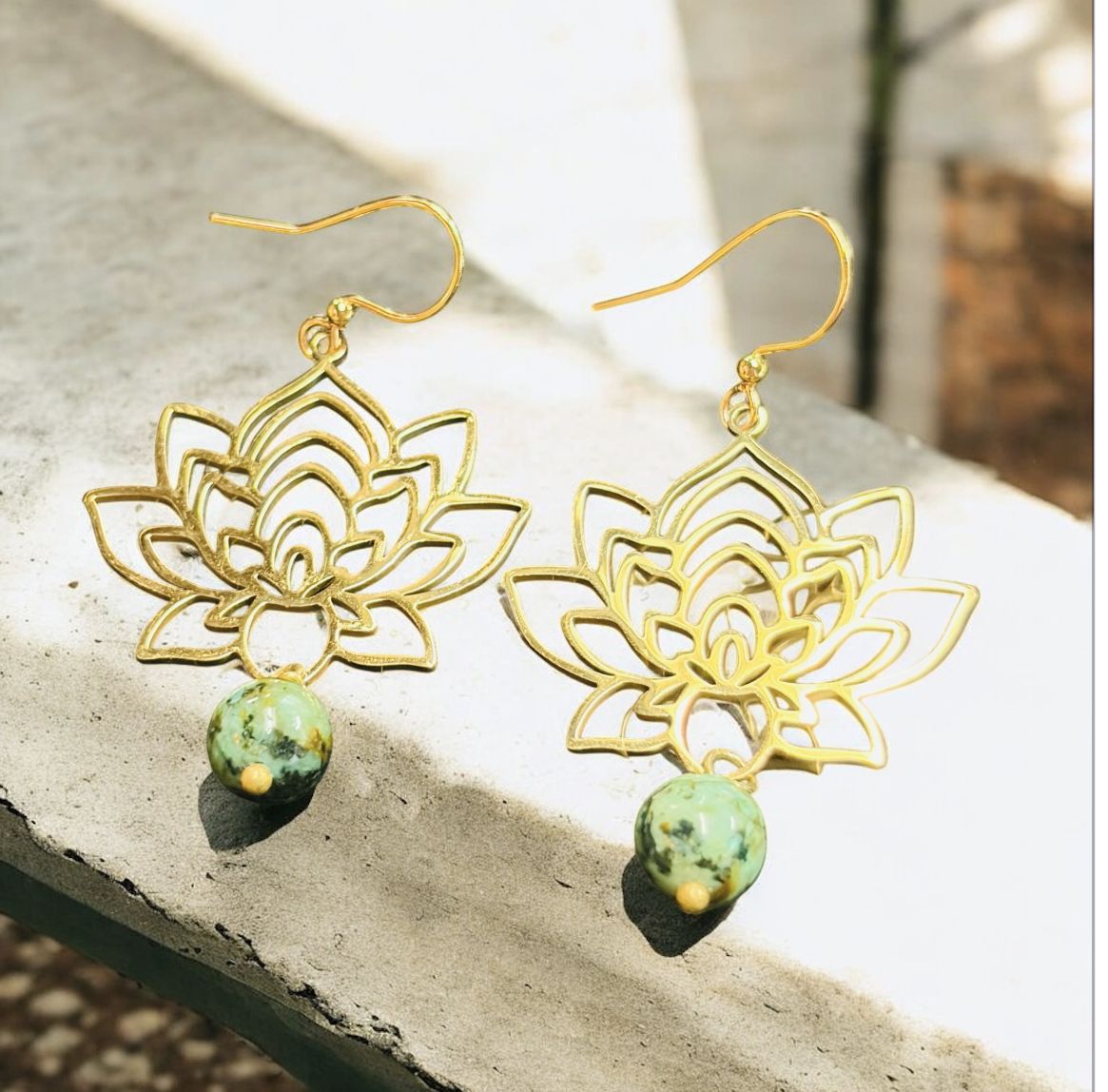 Cass Earring African Turquoise and Lotus Flower
