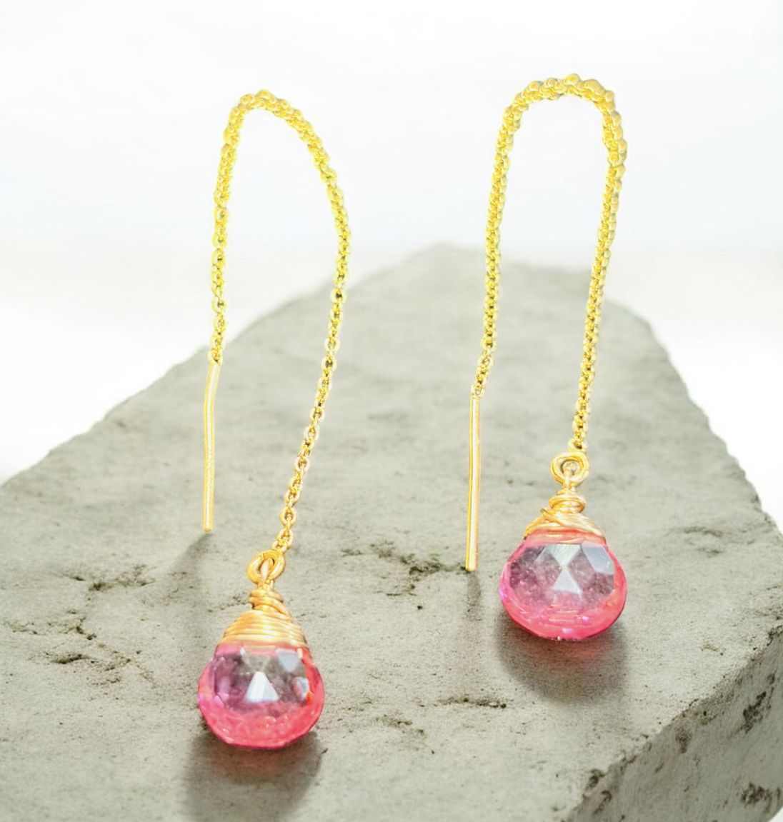 Cass Threader Earring Pink Hydro quartz