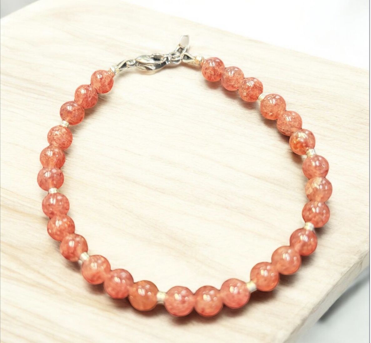 Cass Bracelet Strawberry Quartz and White Bronze