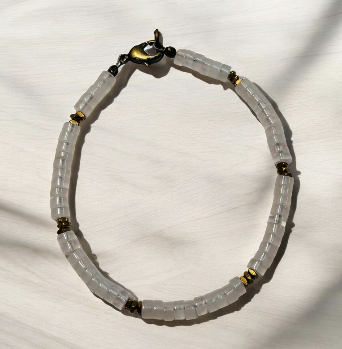 Cass Bracelet Rose Quartz and Brass Beads