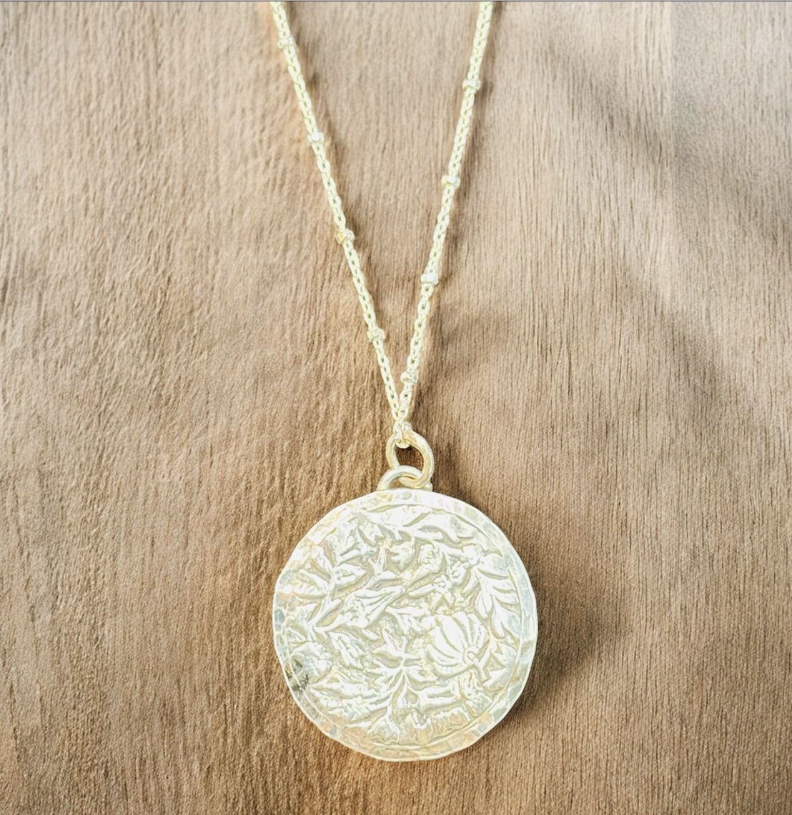 Cass Necklace Precious Metal Clay Floral Medallion