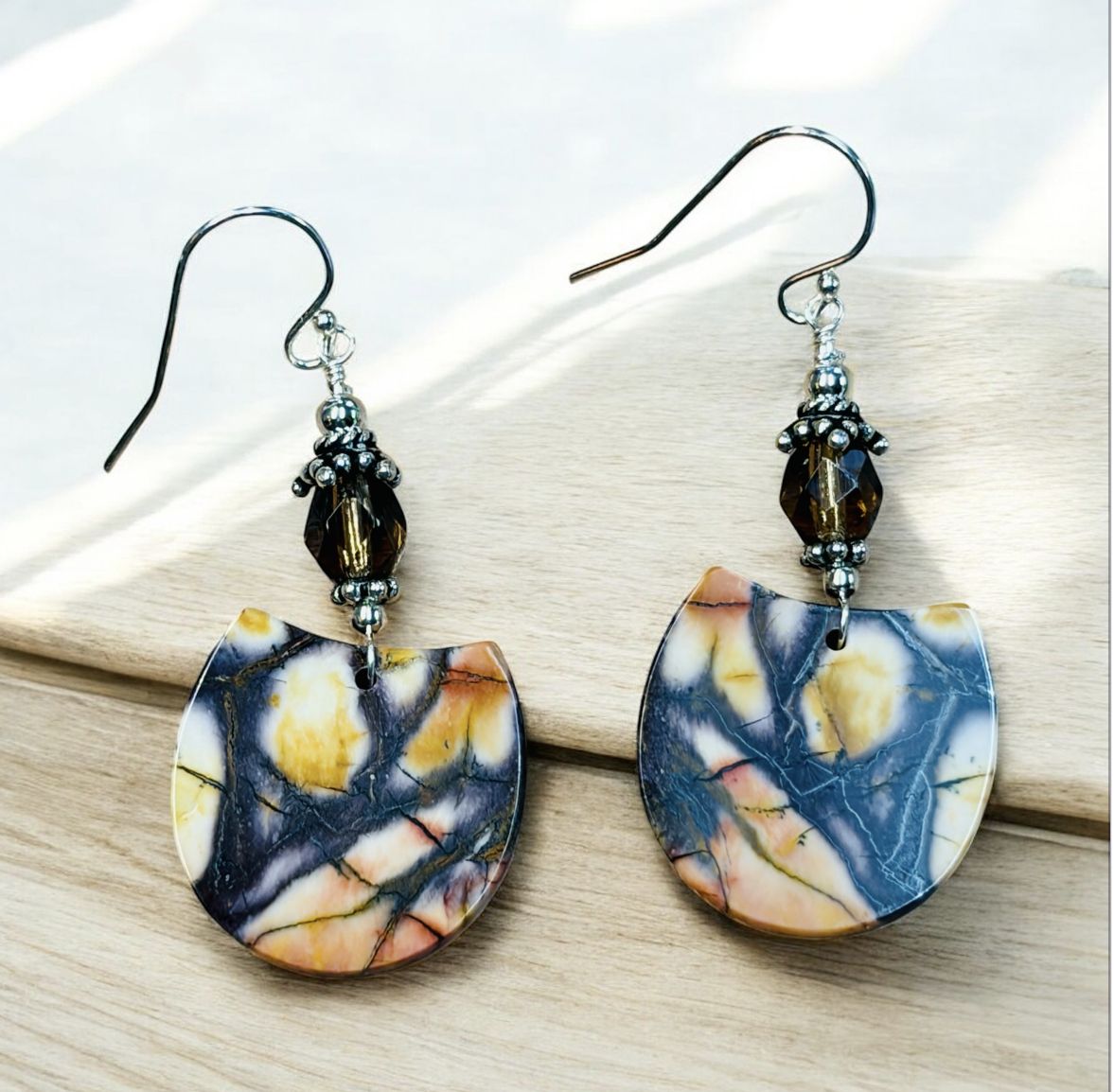 Estancia Earrings Mookaite Jasper and Smoky Czech Glass