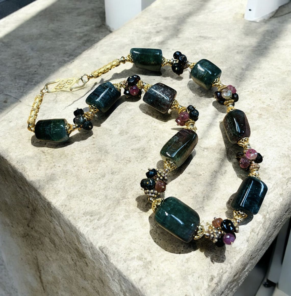 Estancia Necklace Tourmaline Nuggets and Clusters with Vermeil Beads