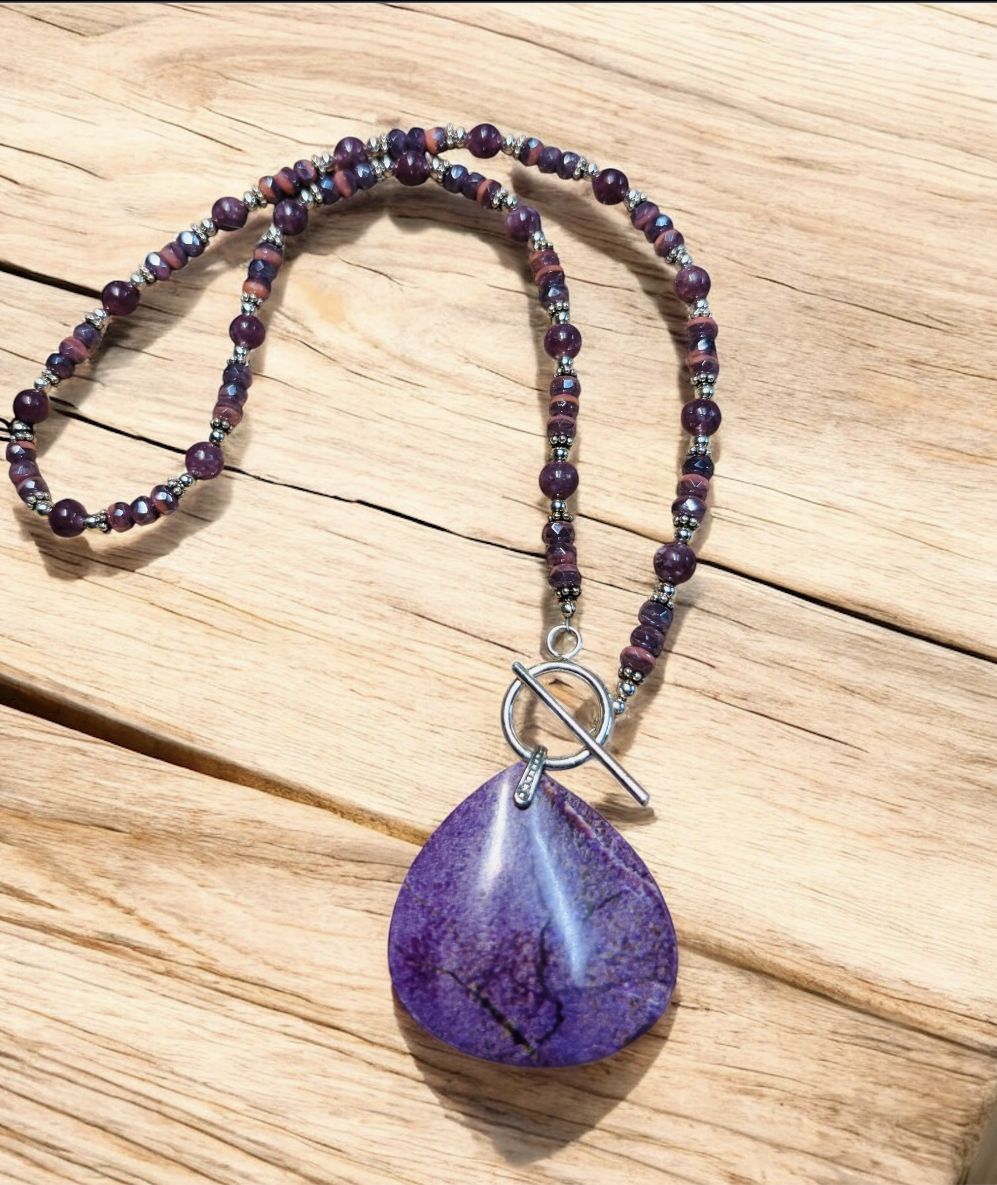 Estancia Necklace African Purple Stone and Czech Glass Beads