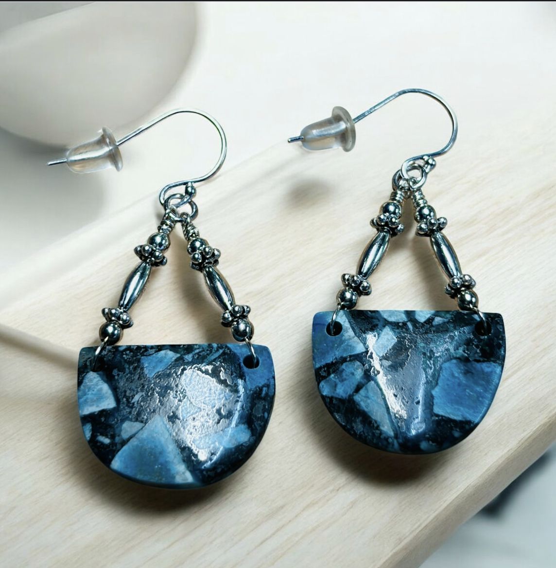 Estancia Earrings Chrysocolla With Sterling Silver Beads