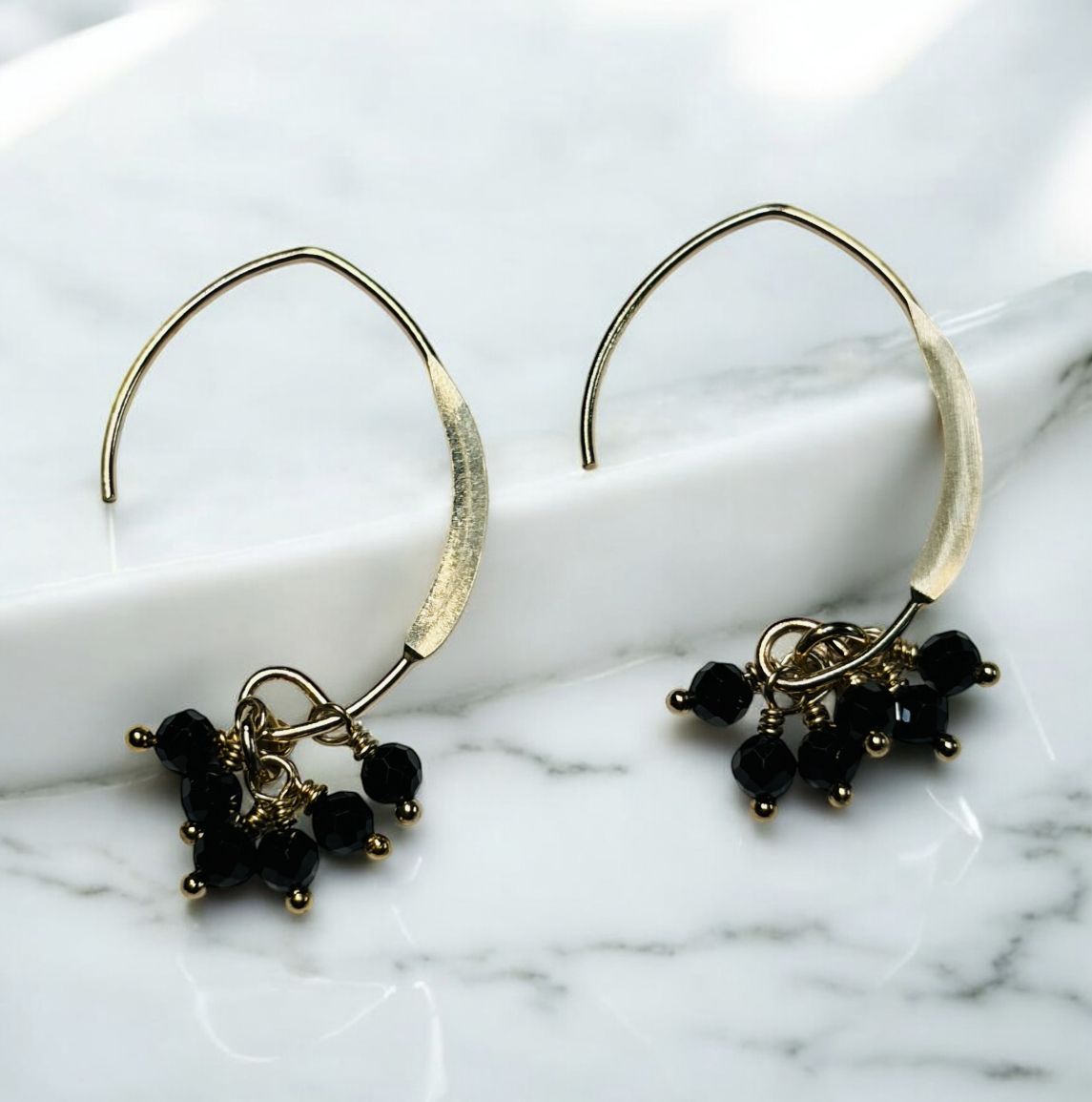 Estancia Earrings Black Spinel Clusters Gold Filled Ear wires