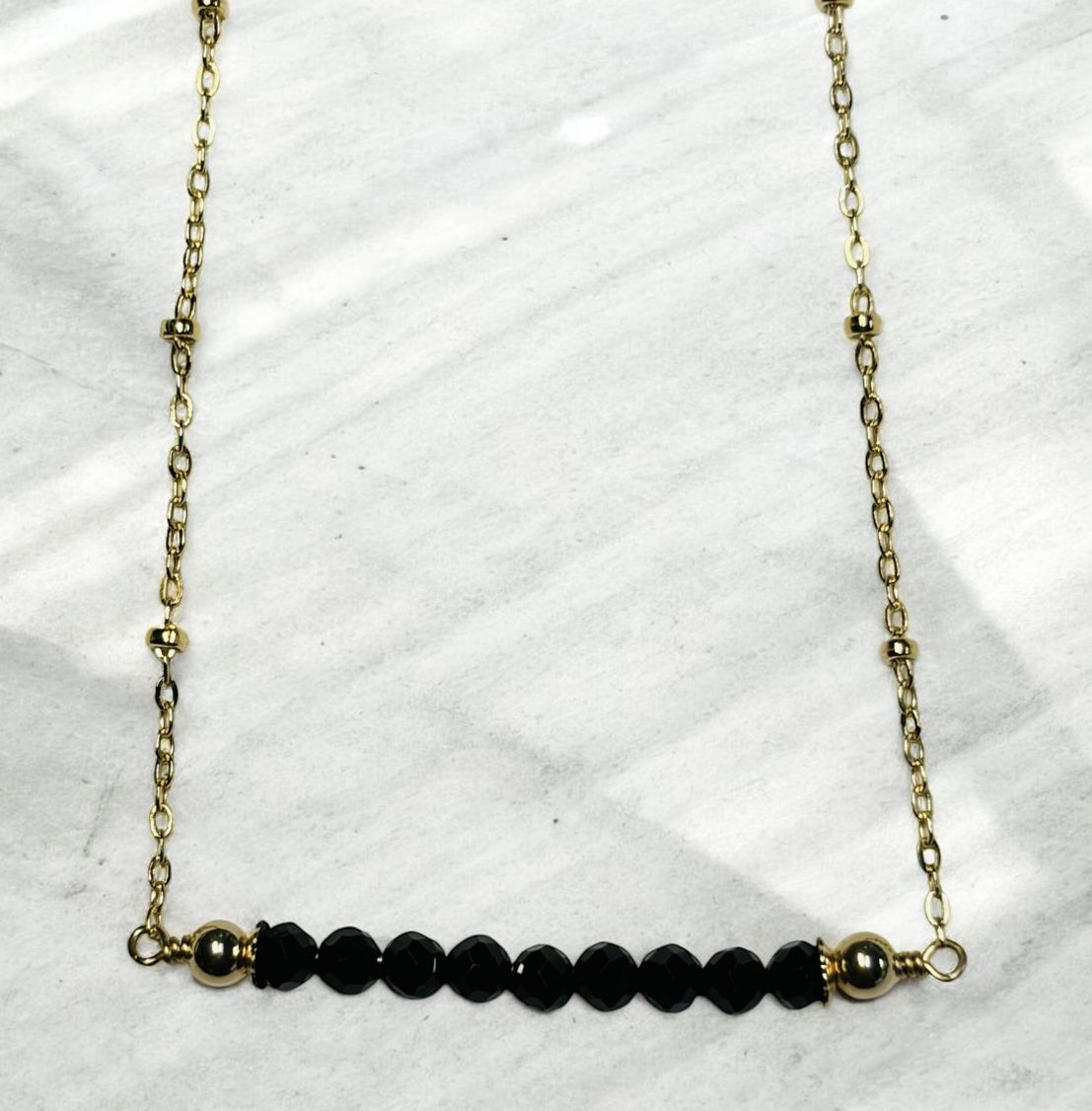 Estancia Necklace Black Spinel Bar Gold Filled