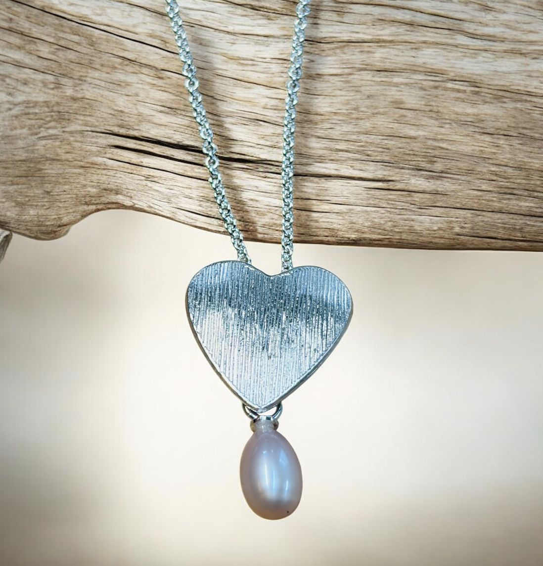 Keleher Necklace Sterling Heart with Pink Pearl Drop