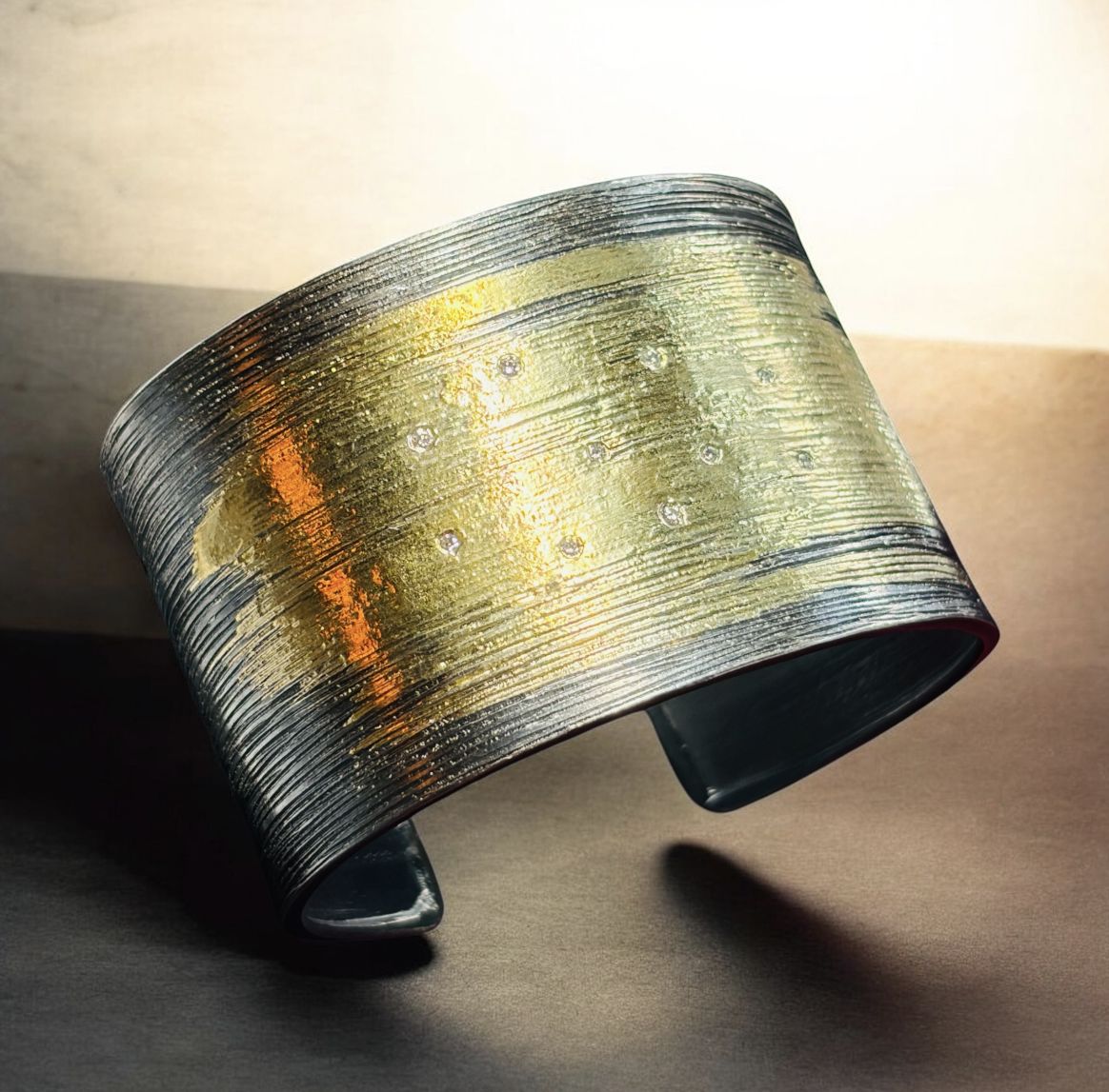 Keleher Cuff Black and Gold 1.5" with Diamonds