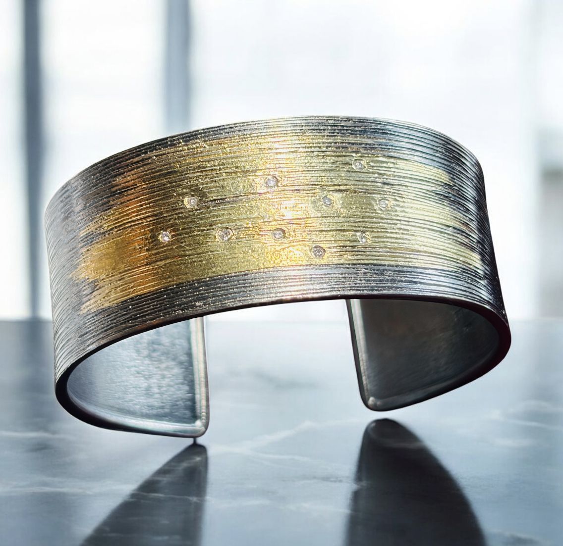 Keleher Cuff Black and Gold 1" with Diamonds