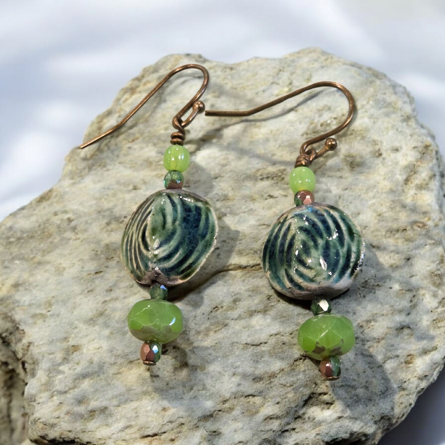 Nadeau Earrin Artisan Clay Green Glass