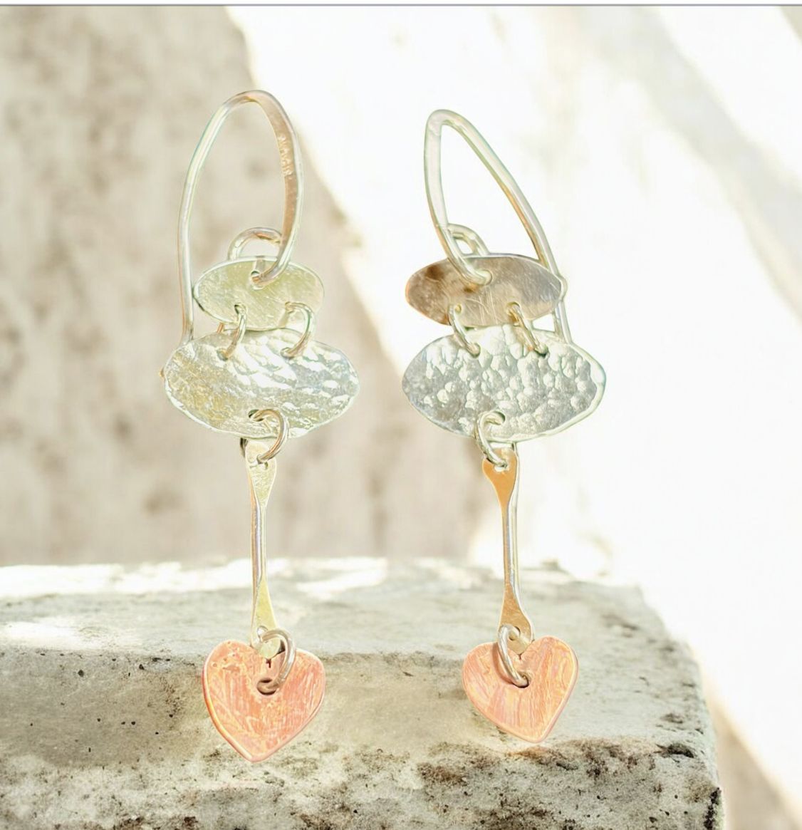 Gonzales Earring Copper Hears handing from Silver Ovals