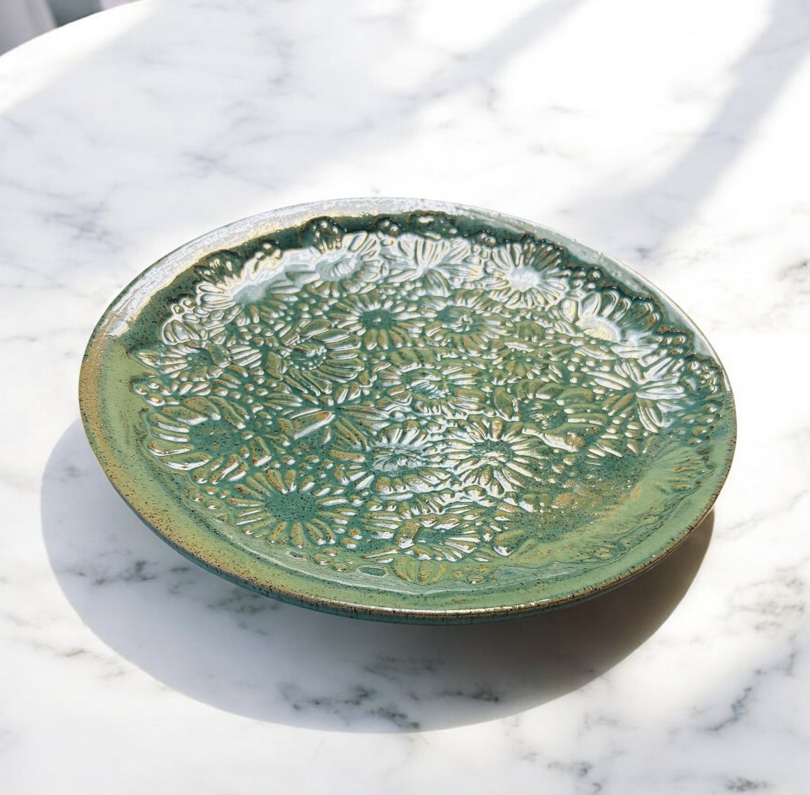 BMF Large Green Platter Floral Pattern