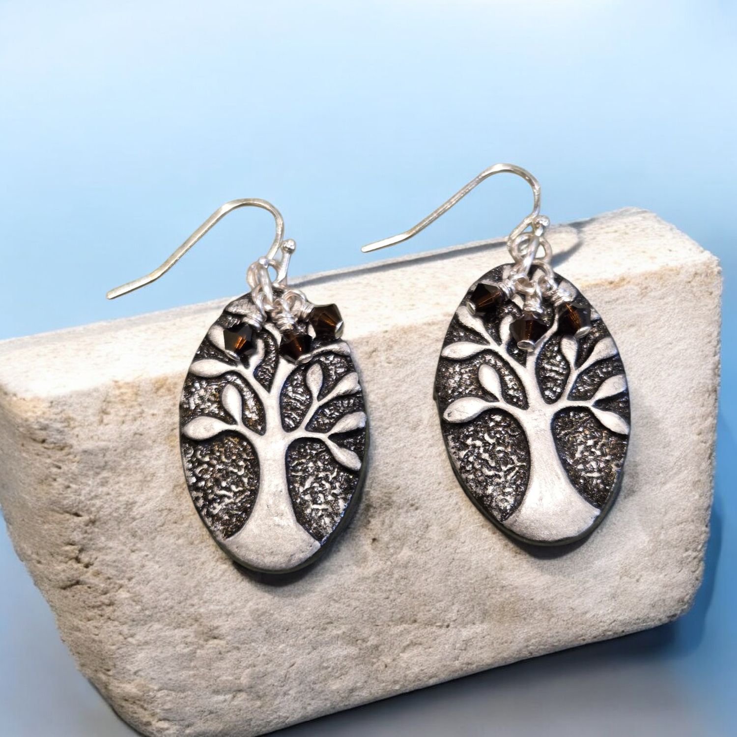 Nadeau Earrings Polymer Clay Tree with Crystals