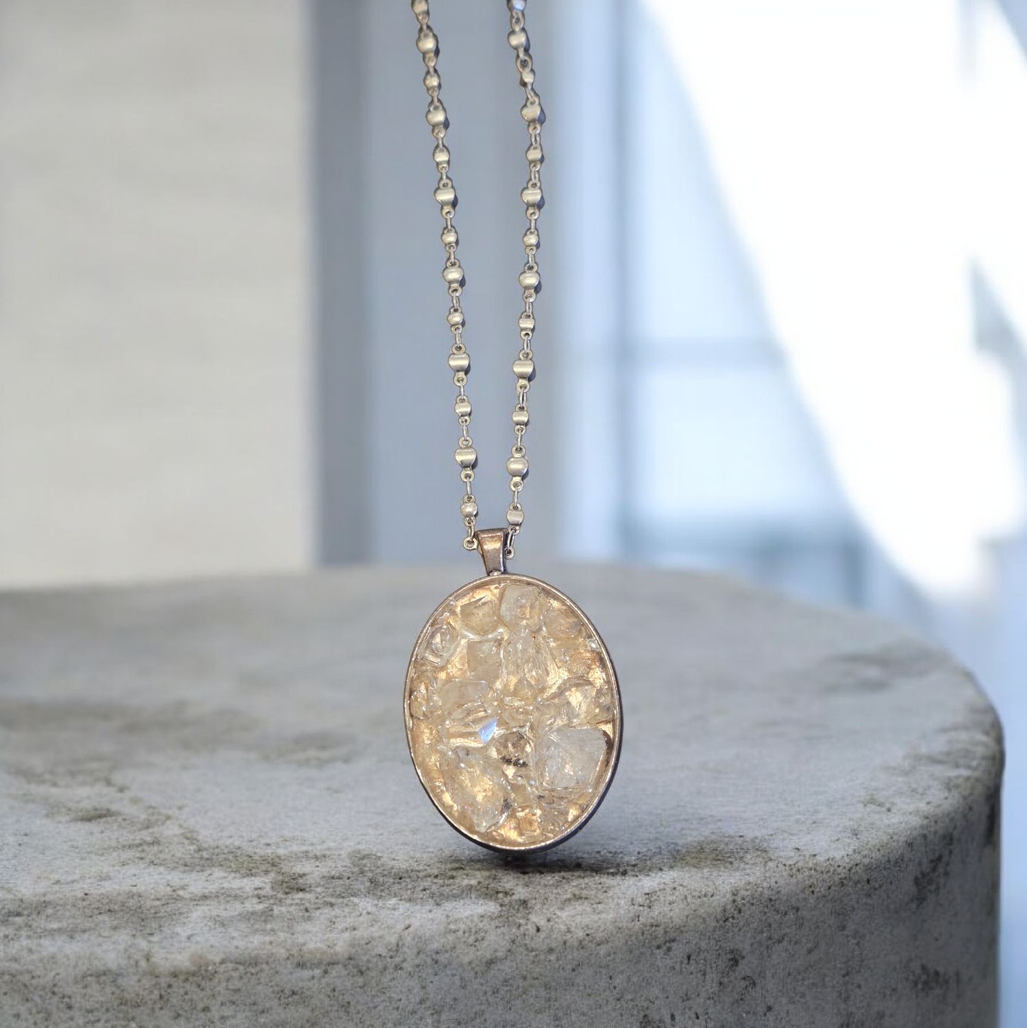 Nadeau Necklace Champagne Resin Oval