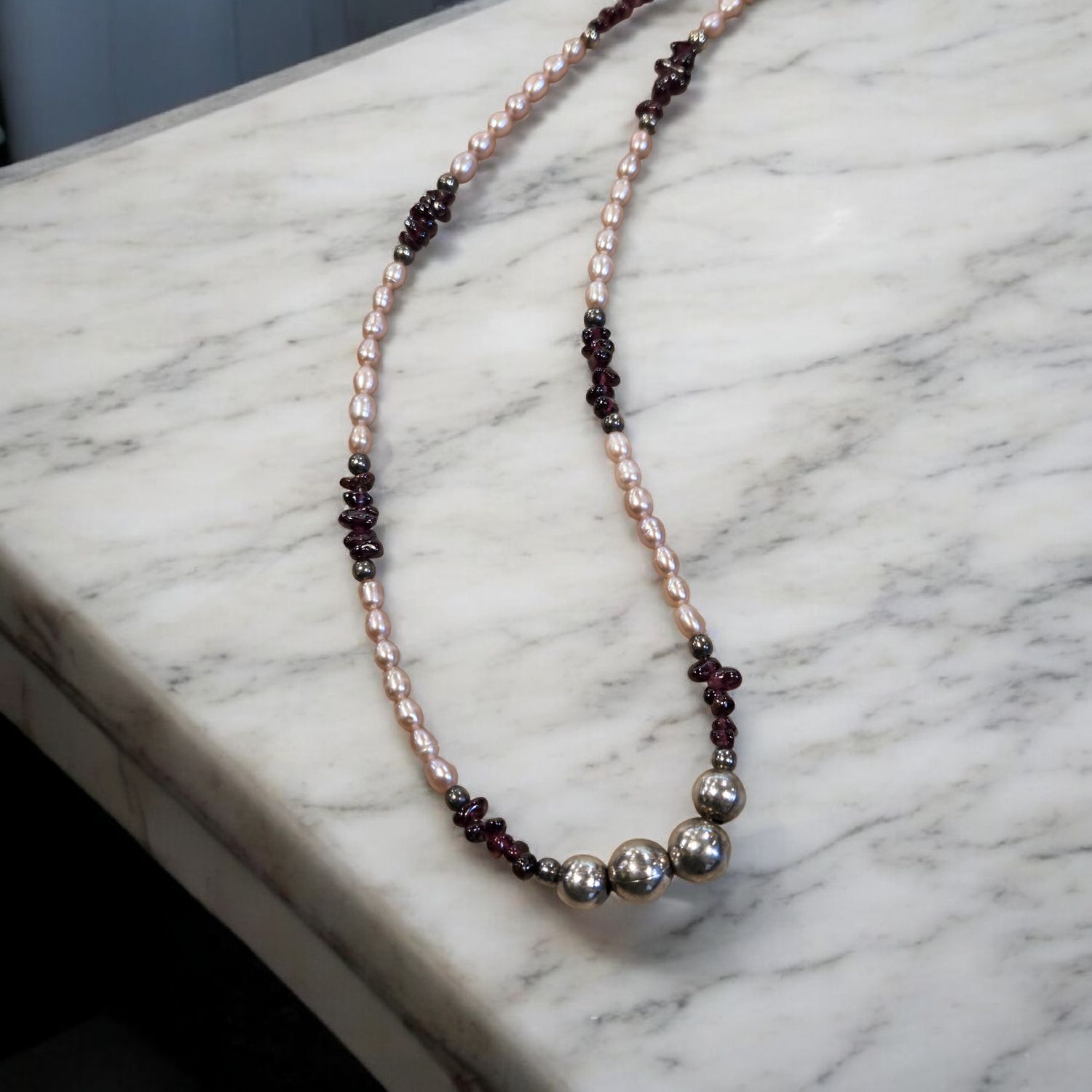 Nadeau Necklace Pearls, Amethyst and Garnets