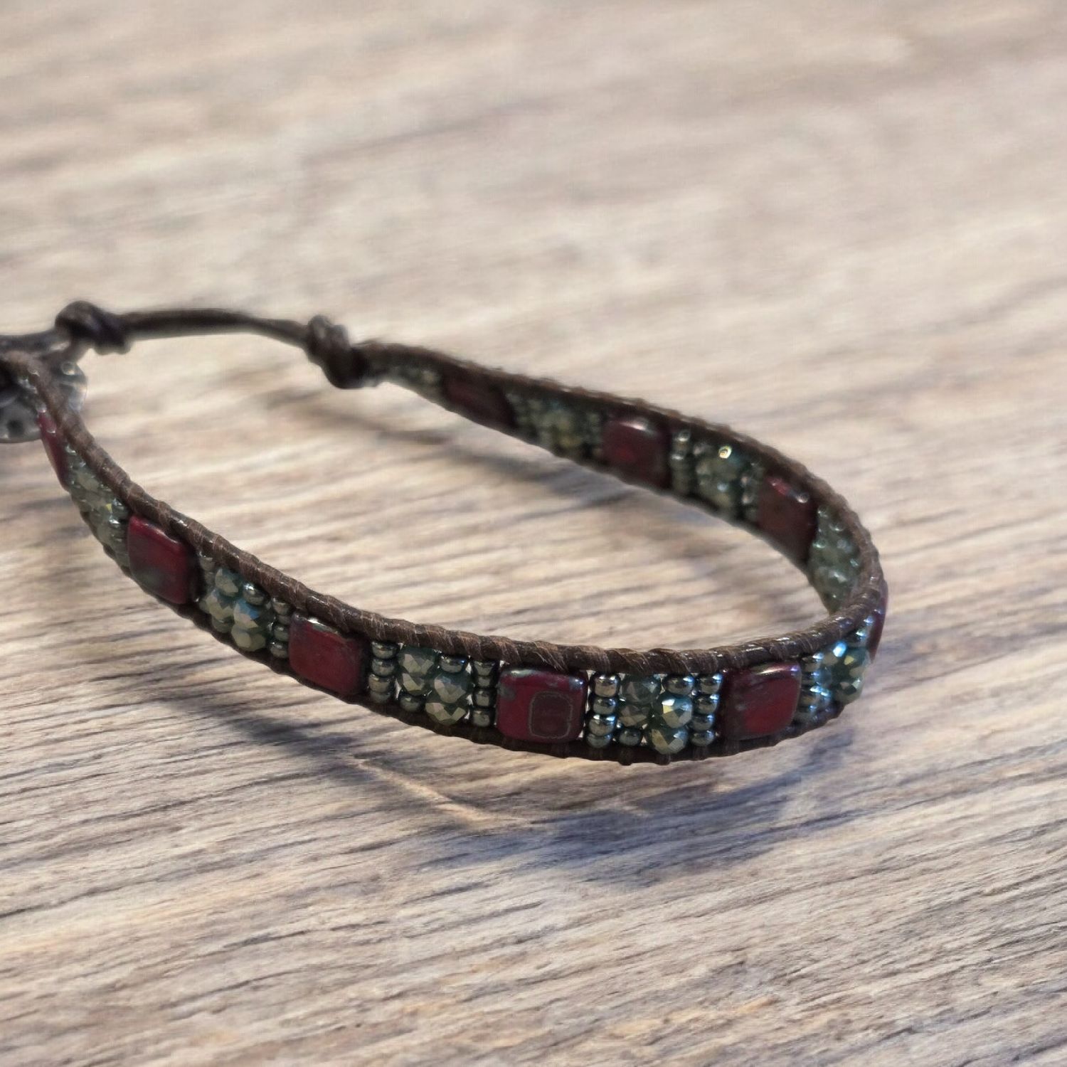 Nadeau Bracelet Leather and Bead Woven