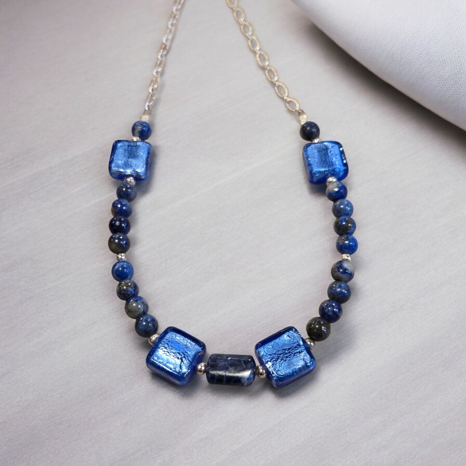 Nadeau Necklace Blue Lampwork and Lapis