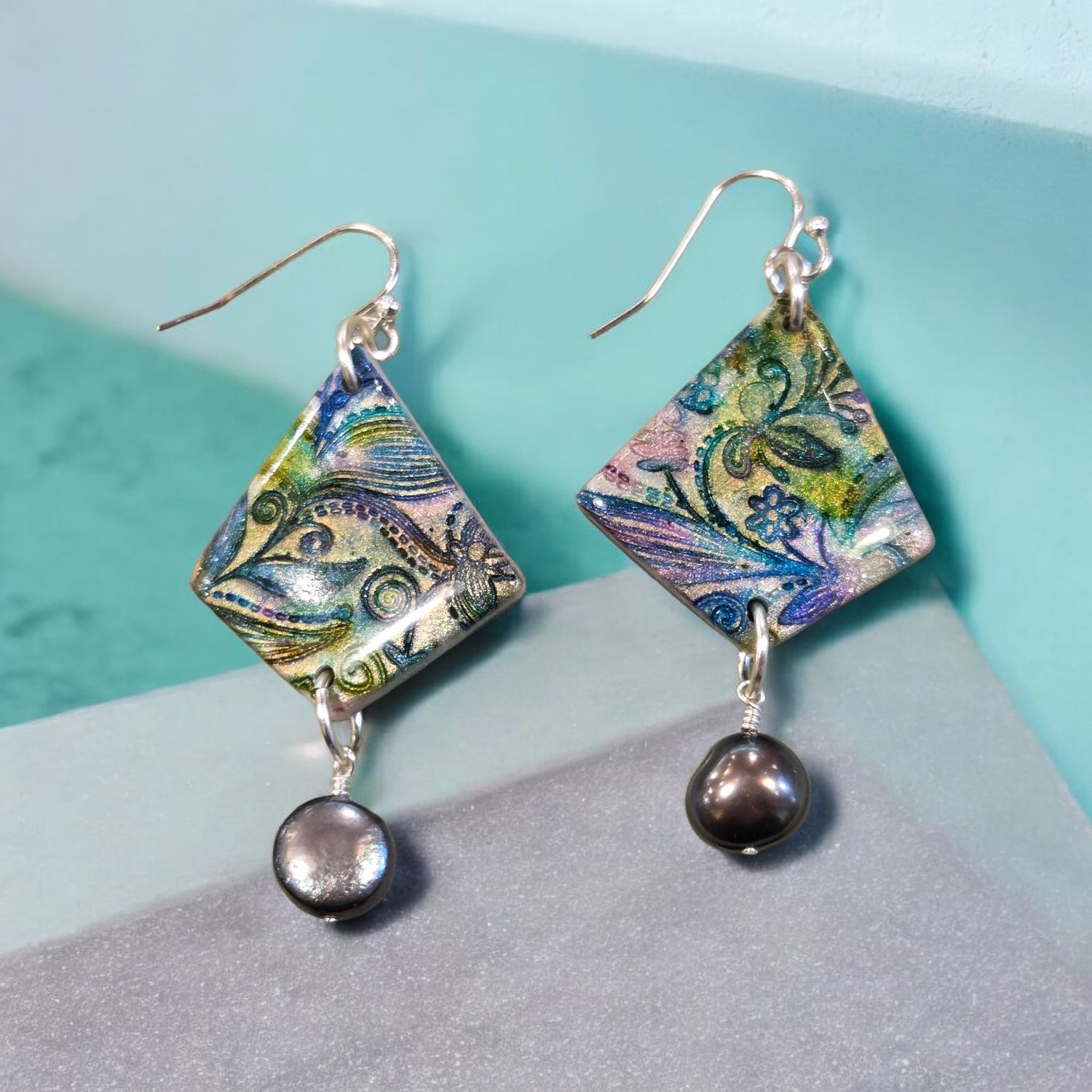 Nadeau Earrings Polymer Clay with Silver Freshwater Pearl