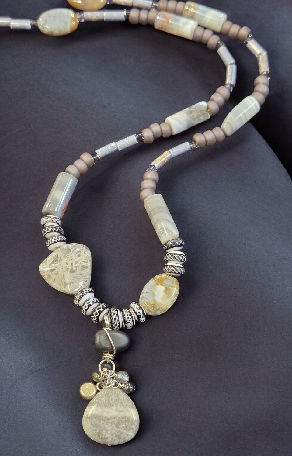 Nadeau Necklace Agate, Jasper, African Glass and Sea Glass