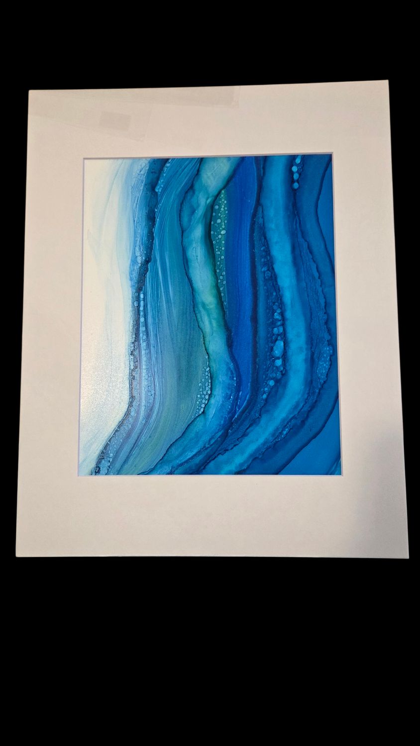 Putz Original- Blue Scheme Curves Matted Painting 11x14