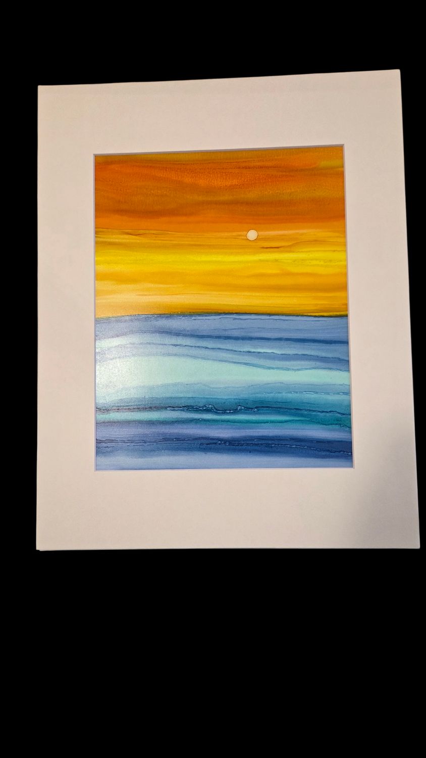 Putz Original- Ocean Sunset Scene Matted Painting 11x14