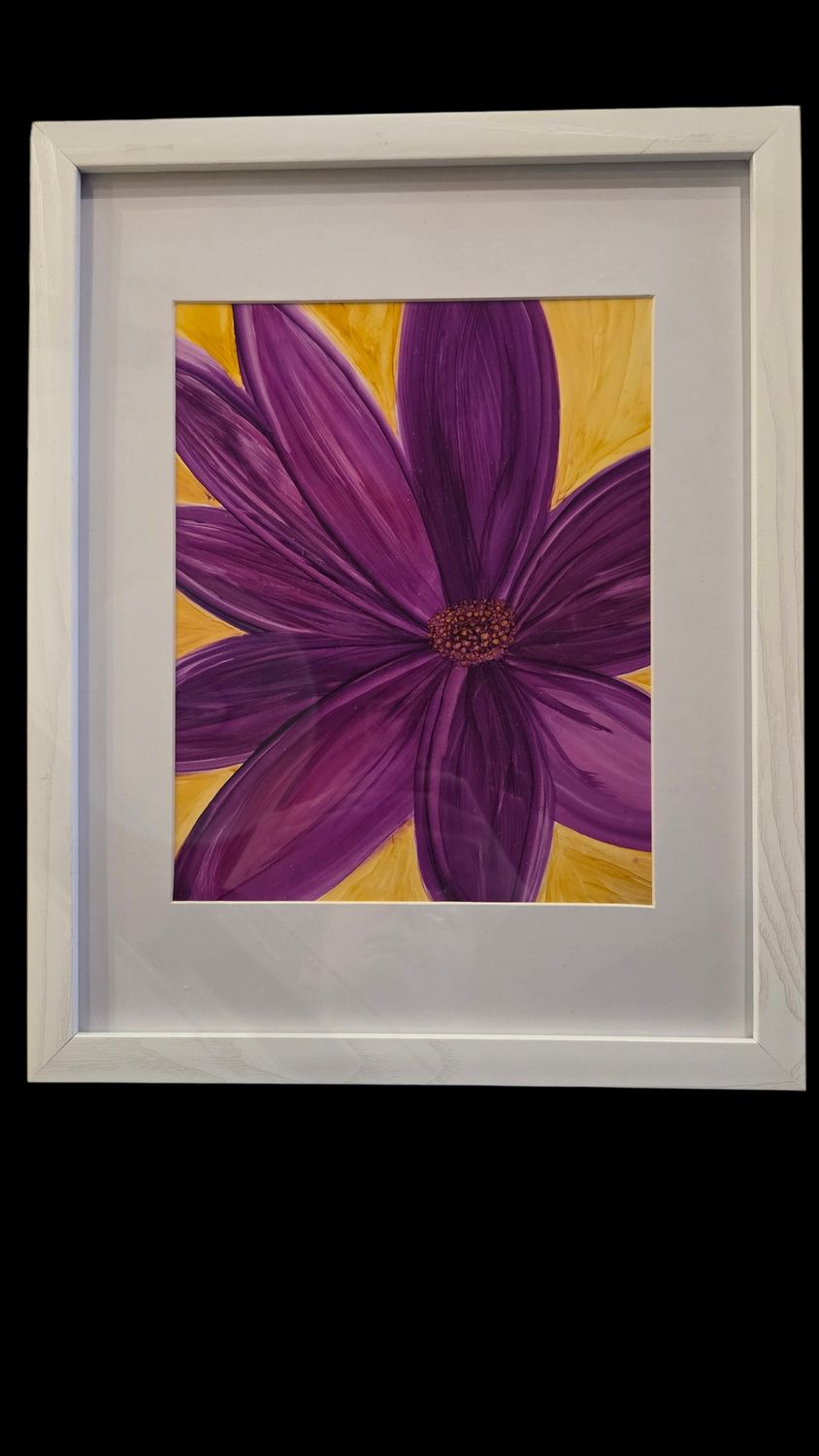 Putz Original- Purple Flower Framed Painting 12x15