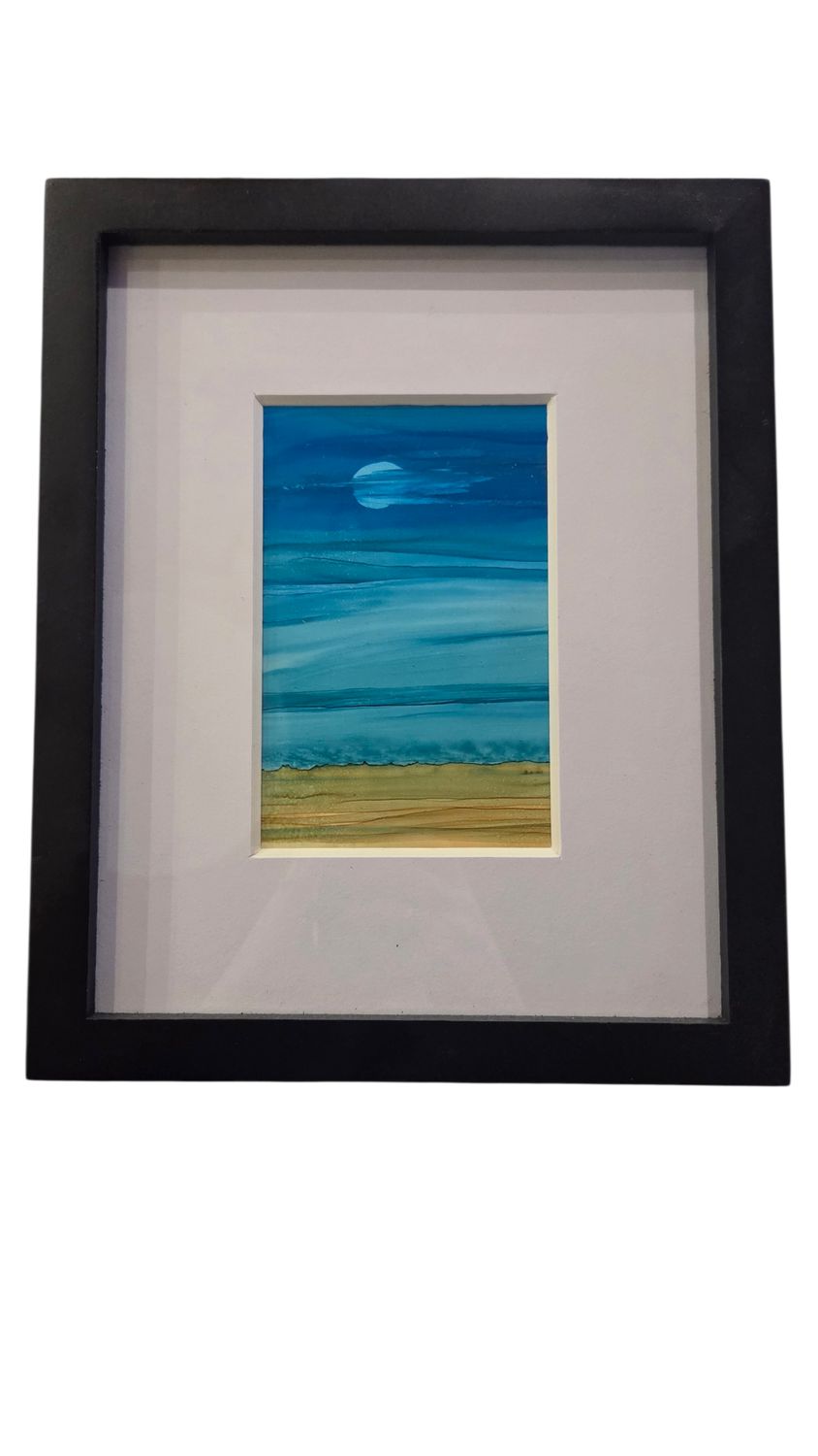 Putz Original- Foggy Night Abstract Framed Painting 9x11