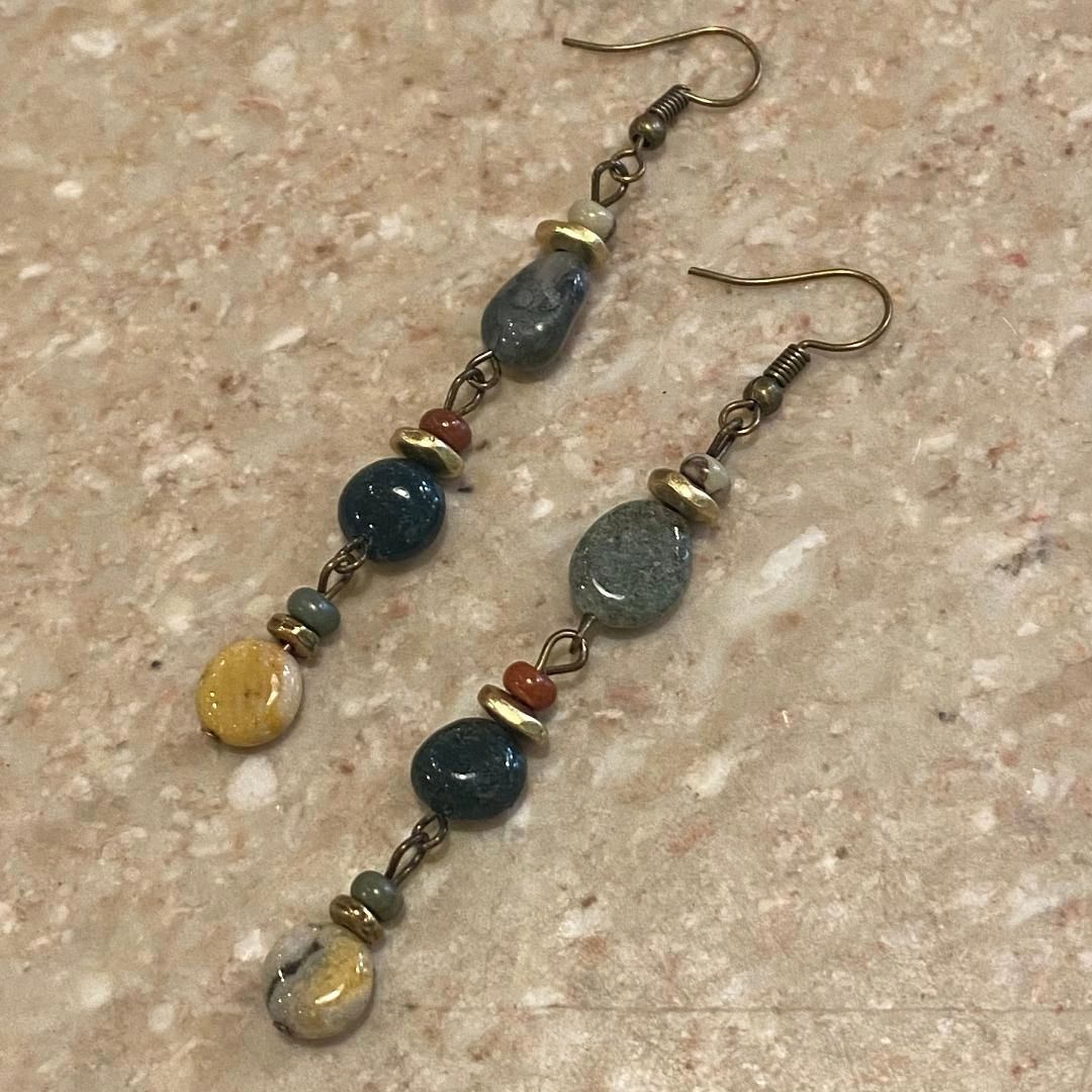 Ormsby Earring 3 Tier Jasper Stones Gray, Blue, Tan