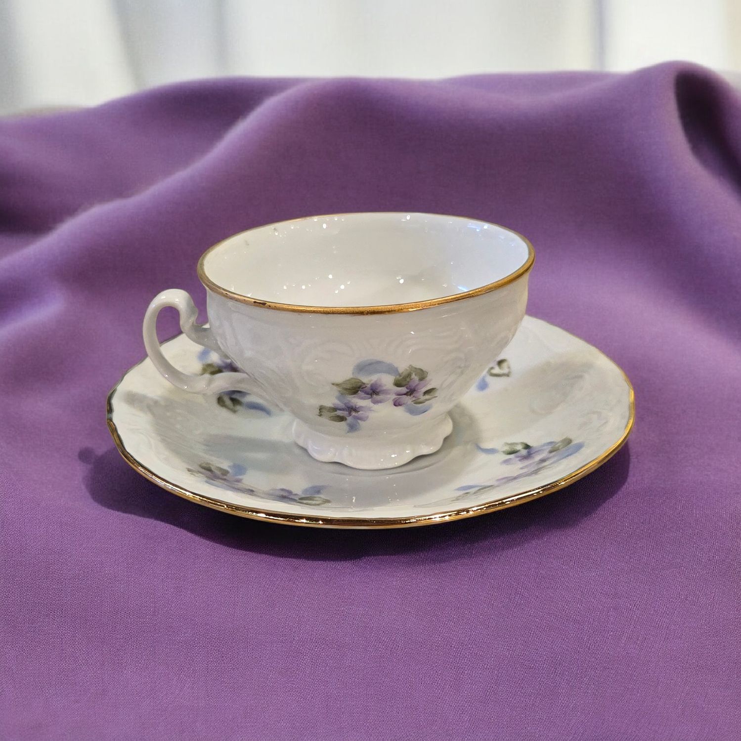 Ritz Porcelain Cup and Saucer Pair with Gold Borders