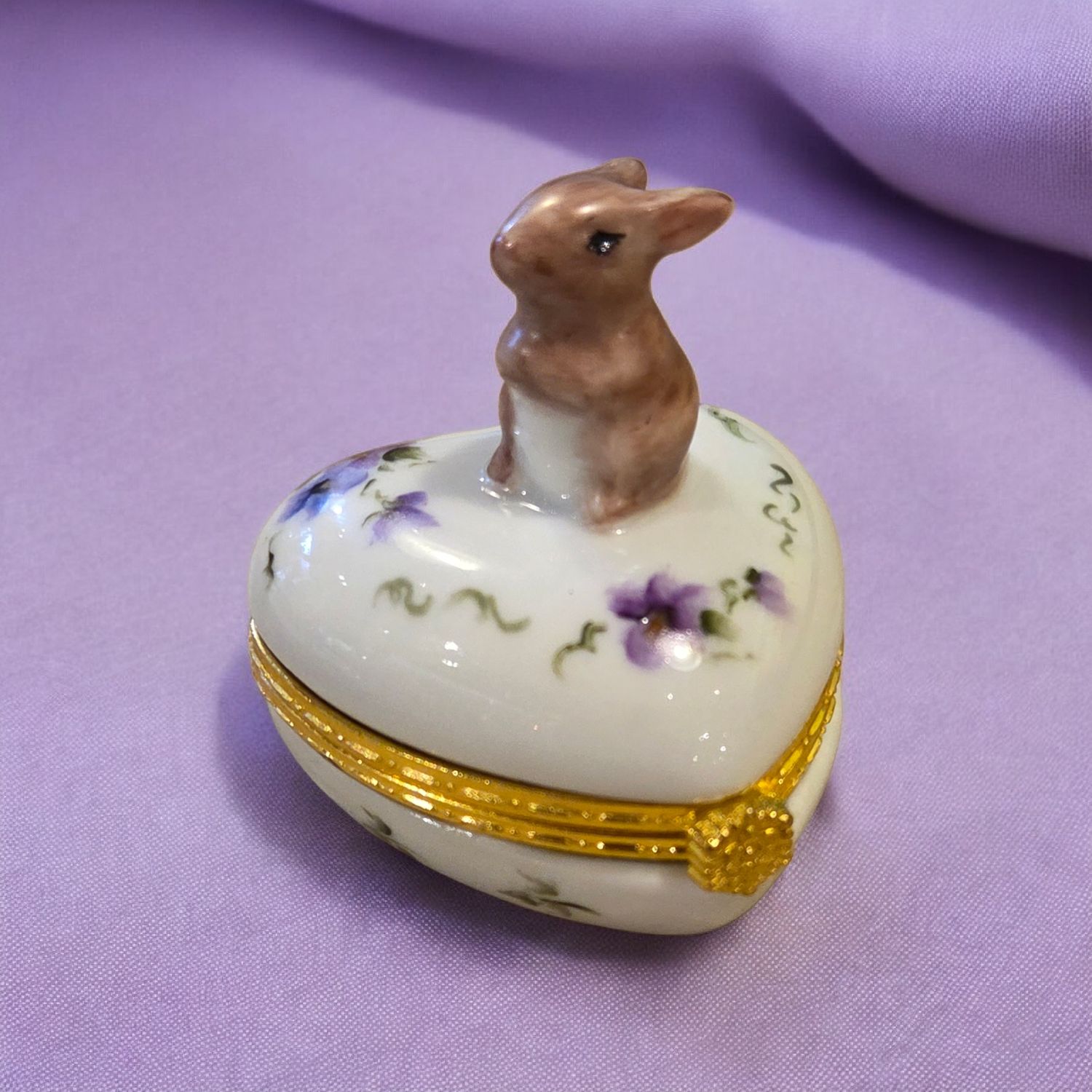 Ritz Porcelain Bunny Keepsake Box with Gold Accents