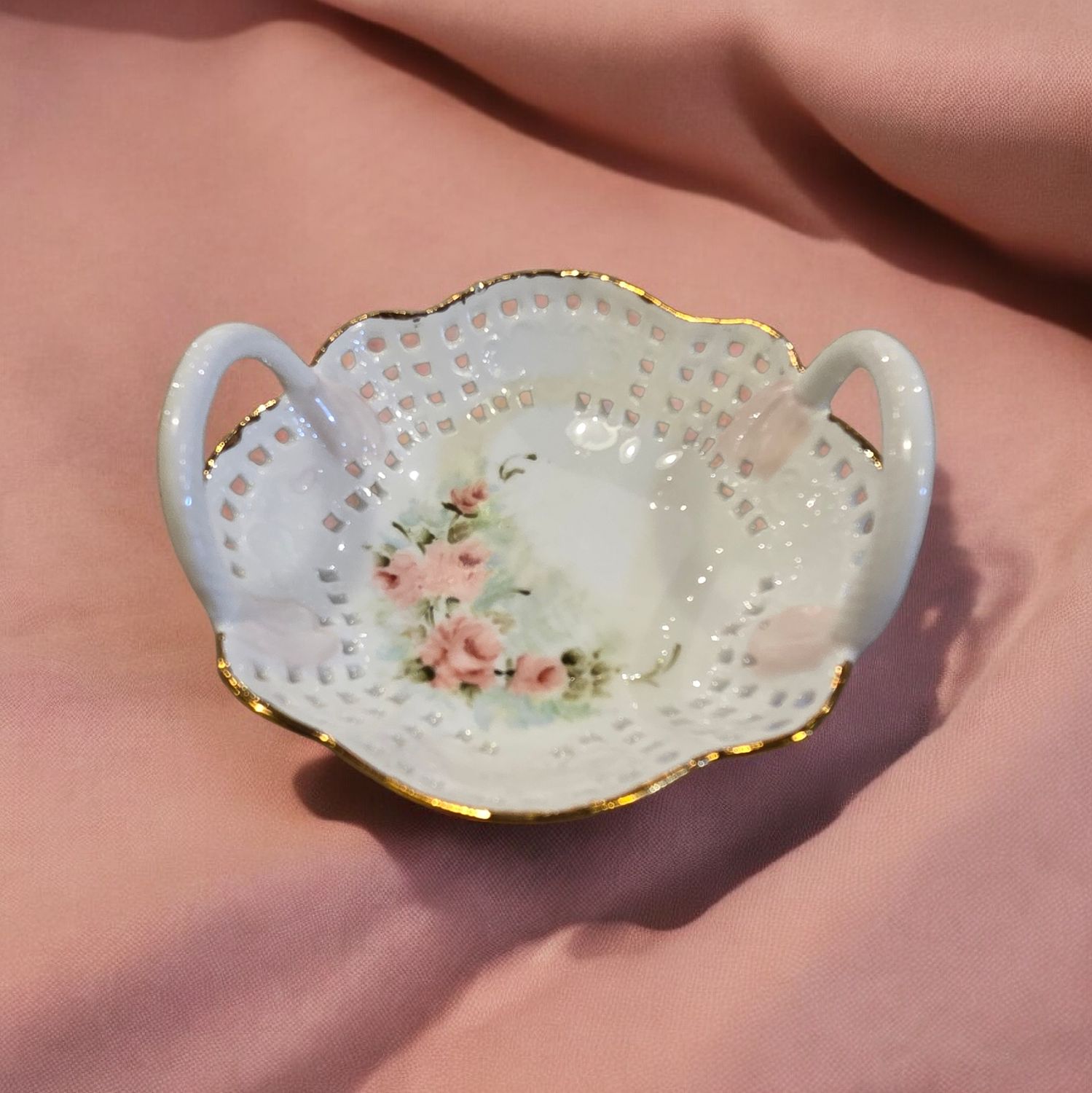 Ritz Porcelain Small Handled Dish with Gold Border