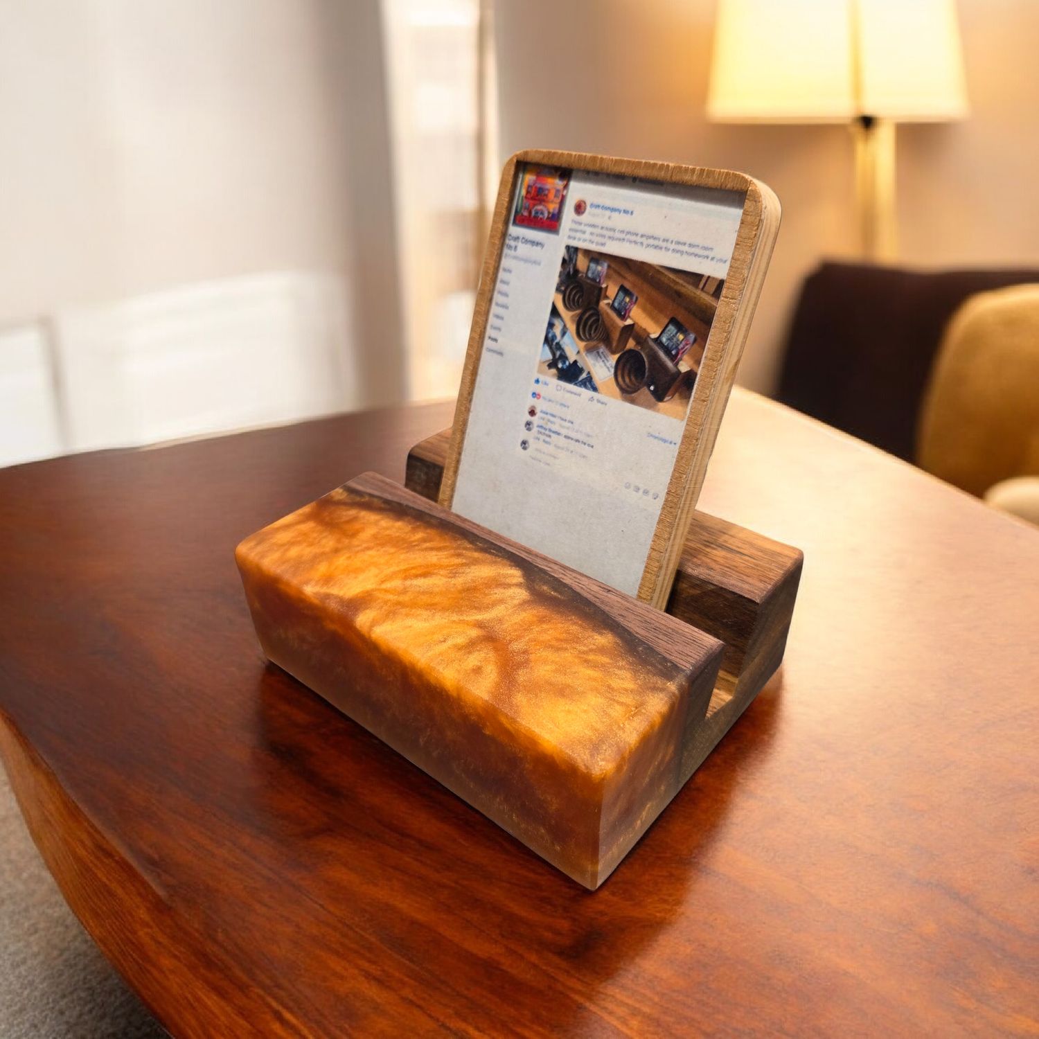 G.M. Cell Phone Stand Walnut with Bronze Resin