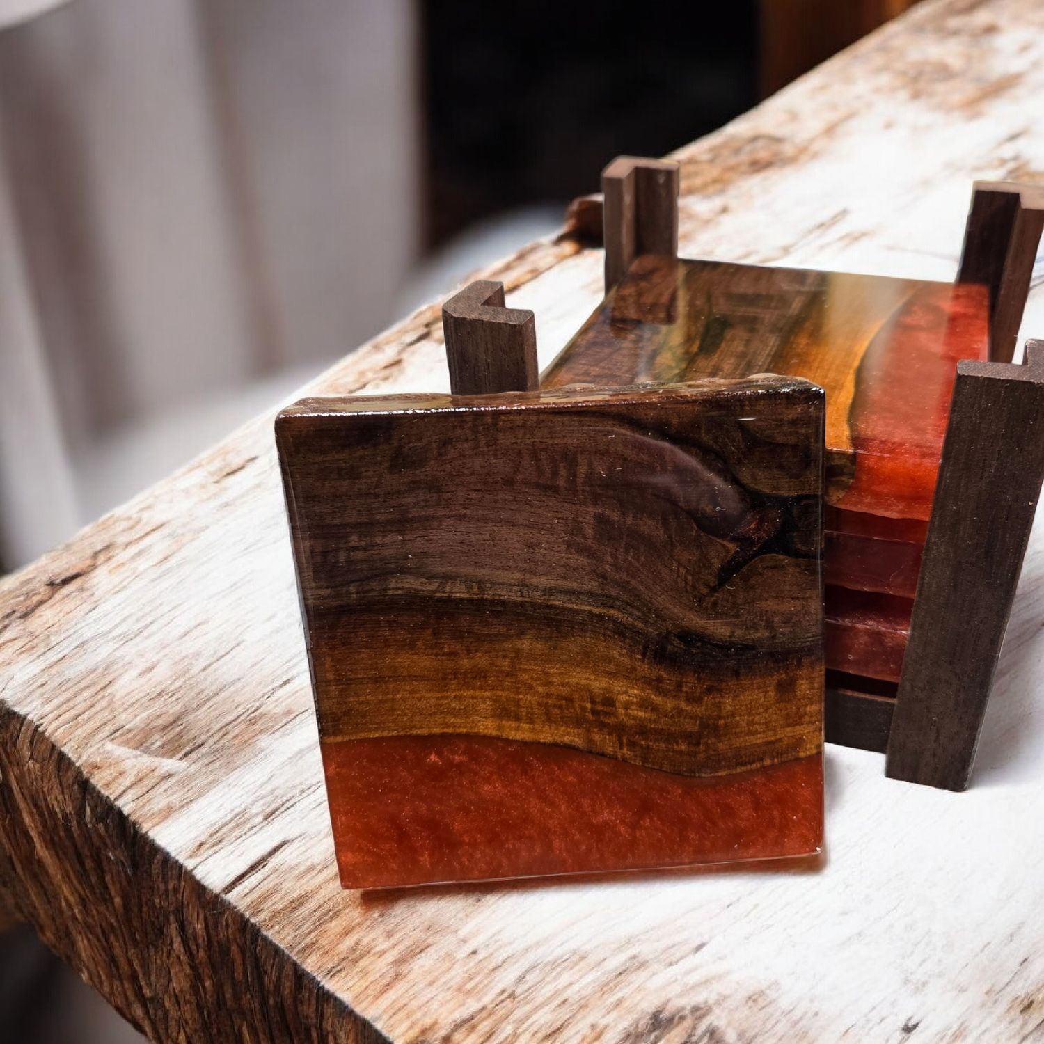 G.M. Coasters "Bar Top" Walnut with Red Resin