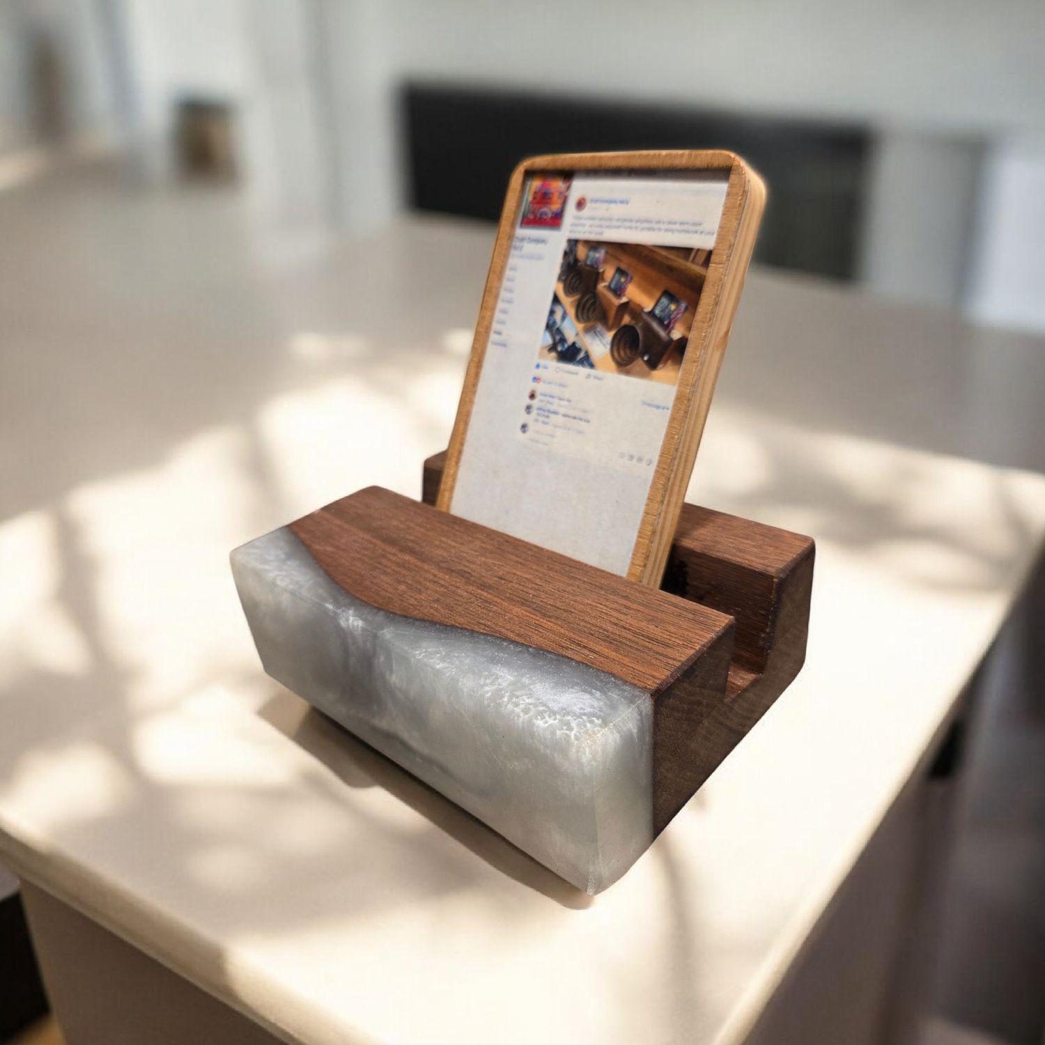 G.M. Cell Phone Stand Walnut with White Resin