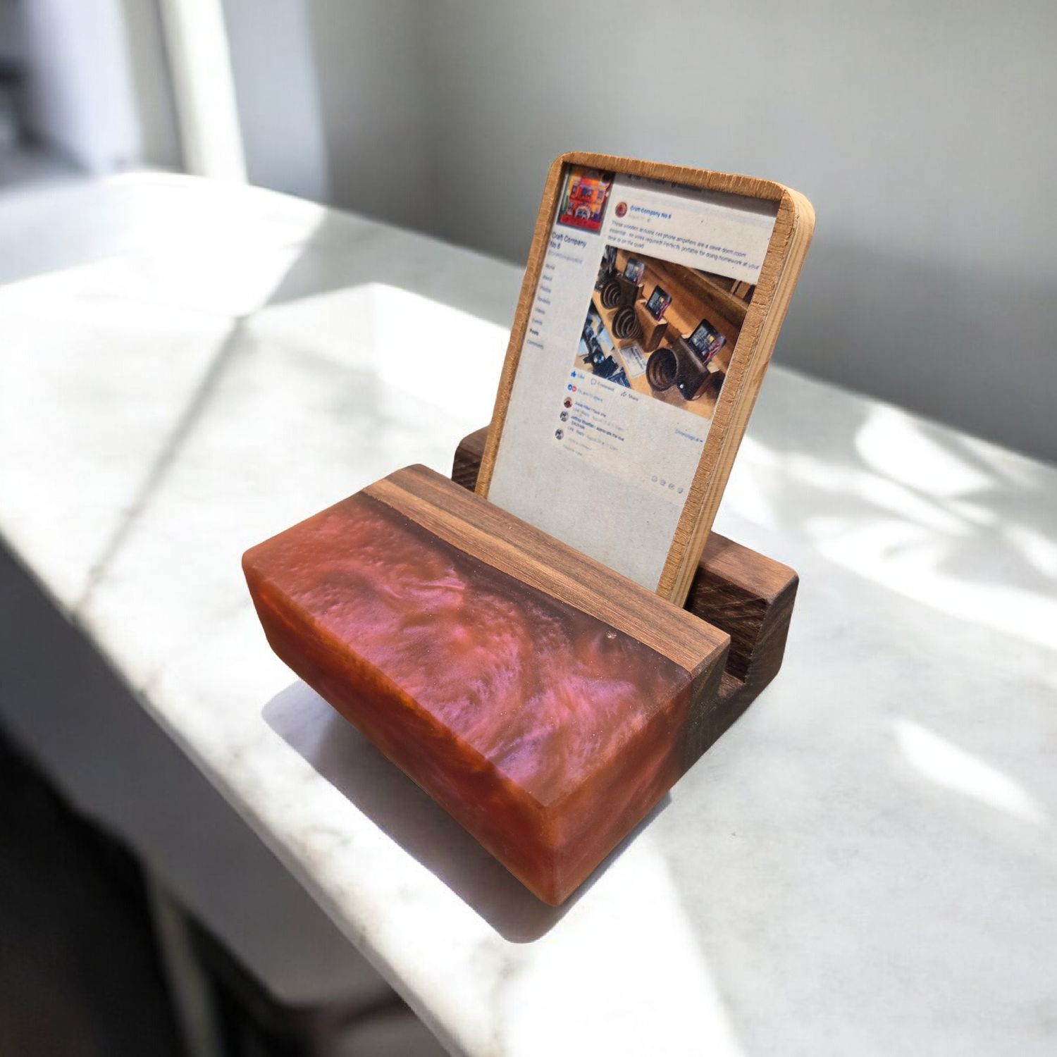 G.M. Cell Phone Stand Walnut with Red Resin